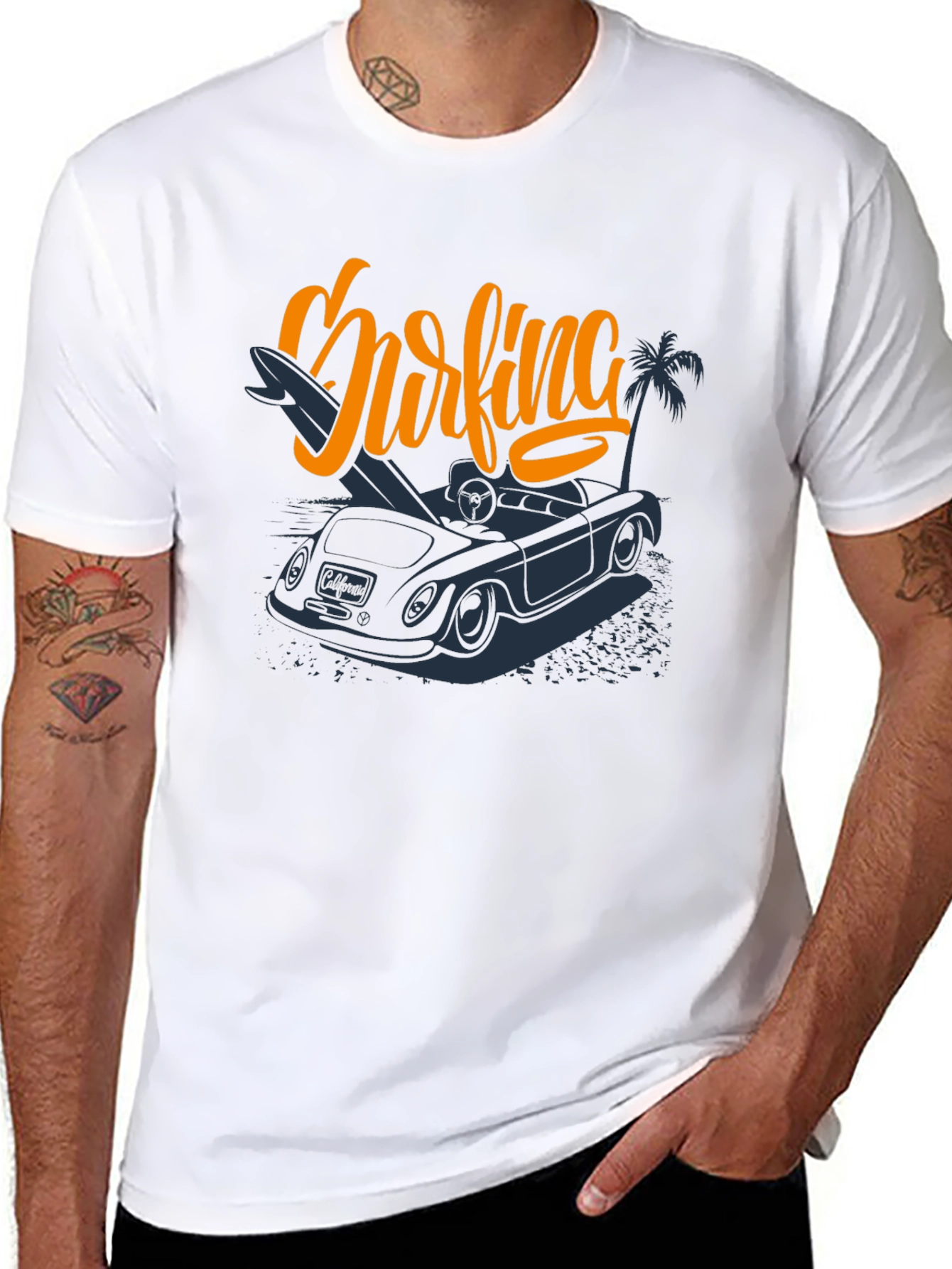 Surfing Car Graphic Tee - Mens Black T-Shirt