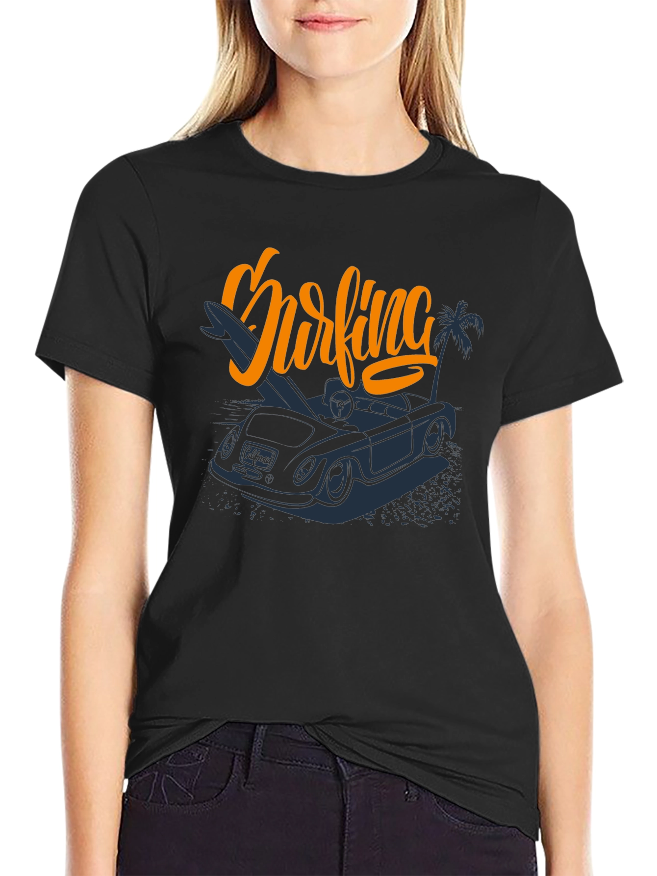 Surfing Car Graphic Tee - Mens Black T-Shirt