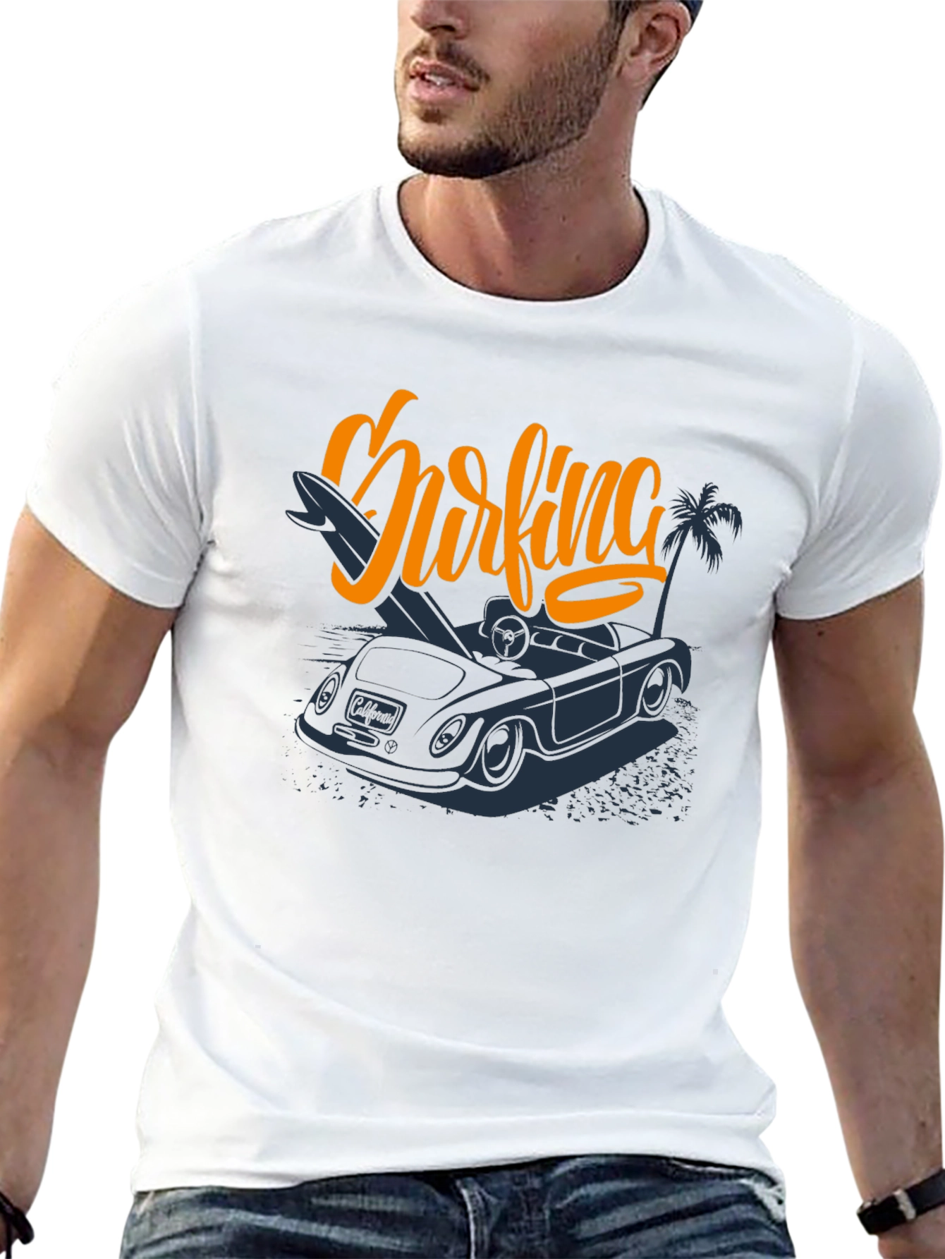Surfing Car Graphic Tee - Mens Black T-Shirt