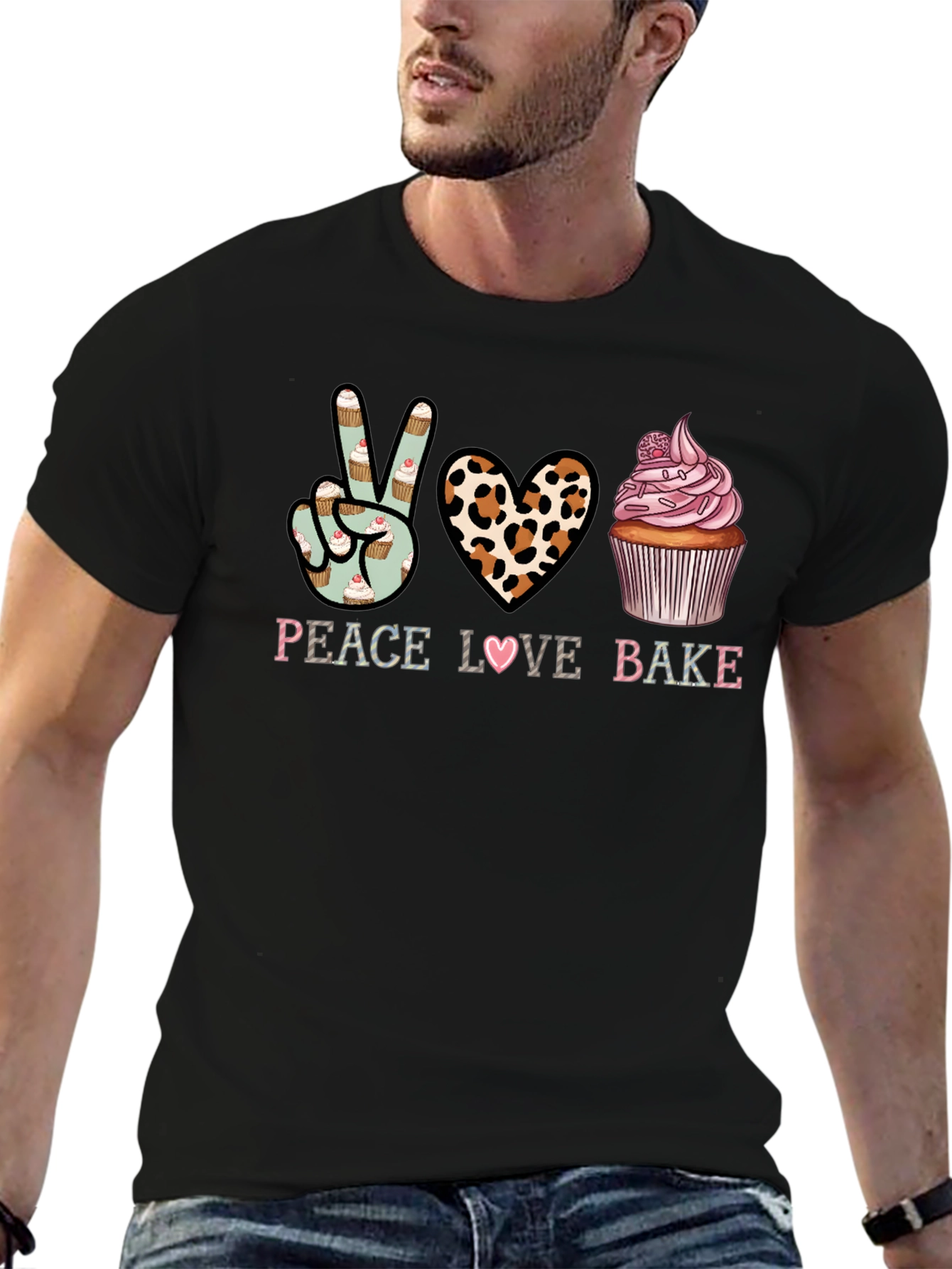 Peace Love Bake T-Shirt - Cupcake Design
