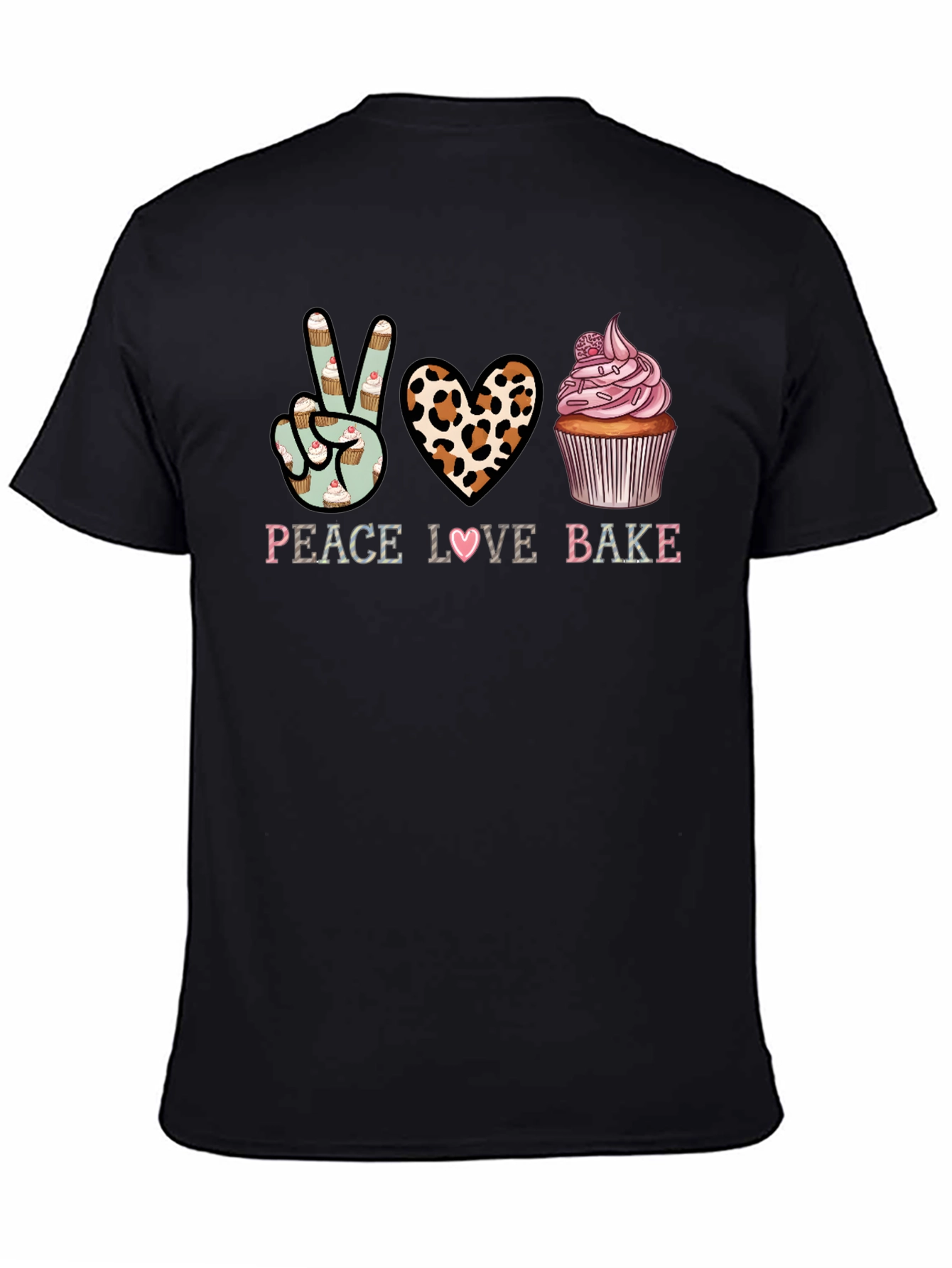 Peace Love Bake T-Shirt - Cupcake Design