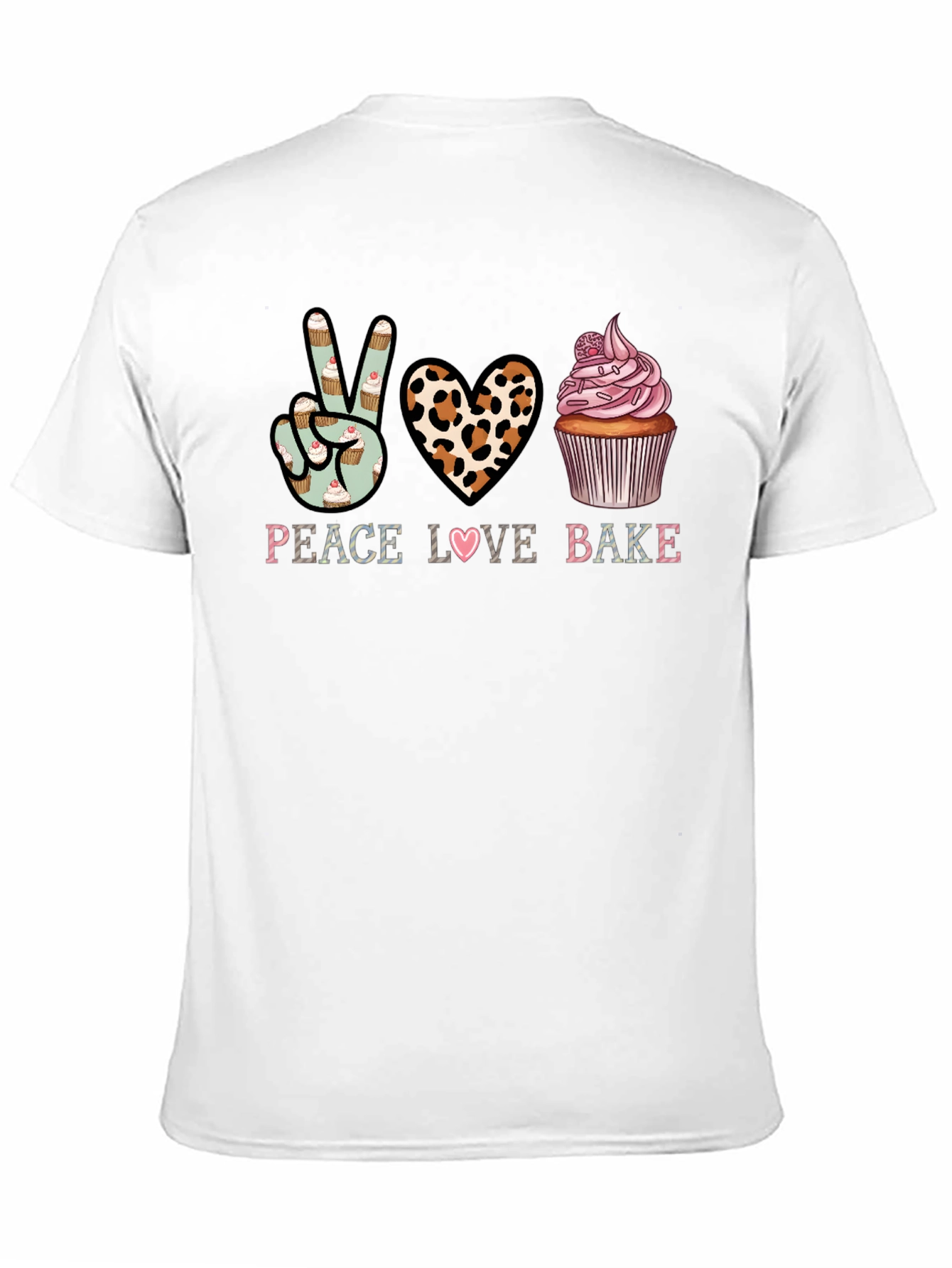 Peace Love Bake T-Shirt - Cupcake Design