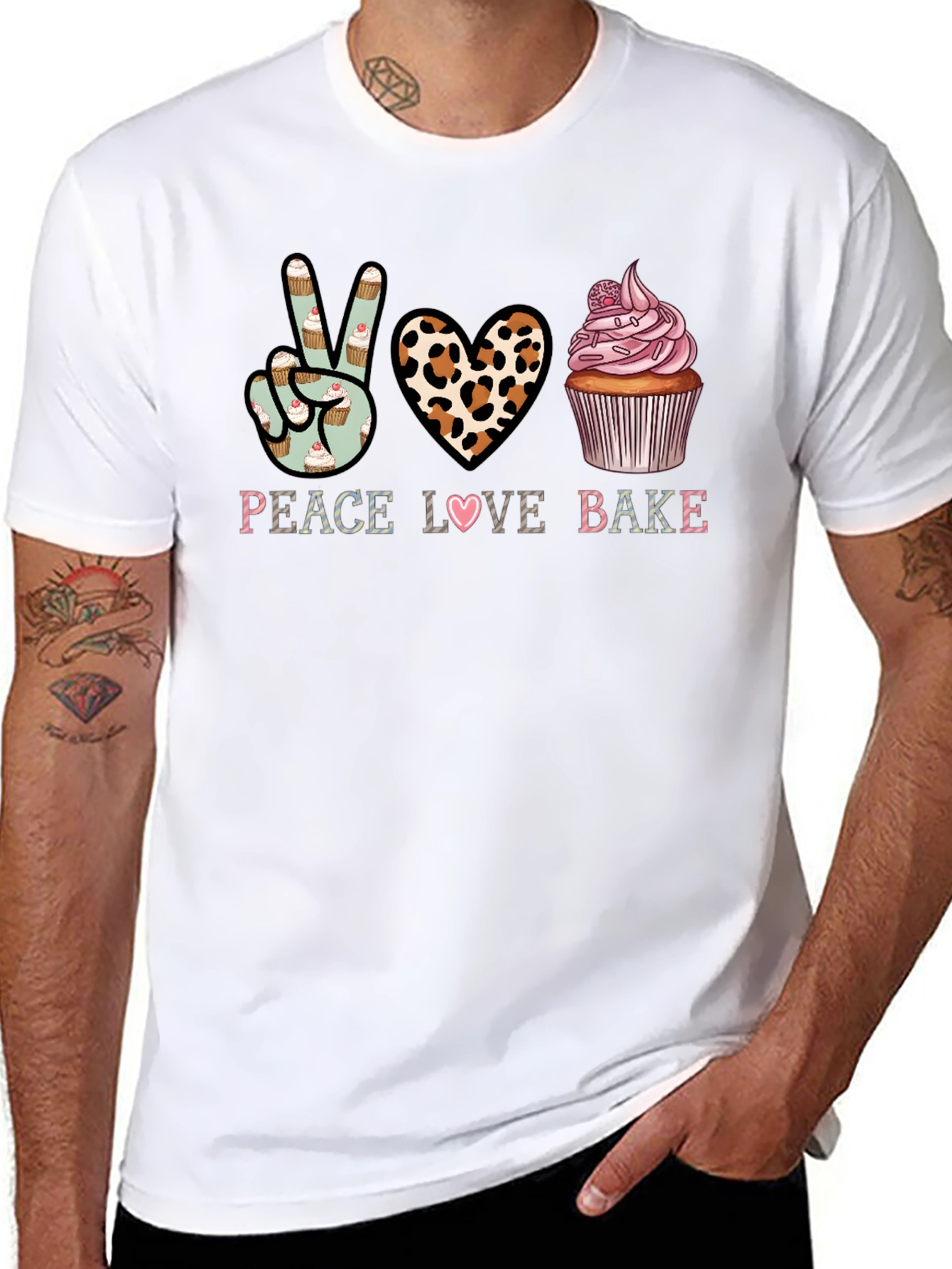 Peace Love Bake T-Shirt - Cupcake Design