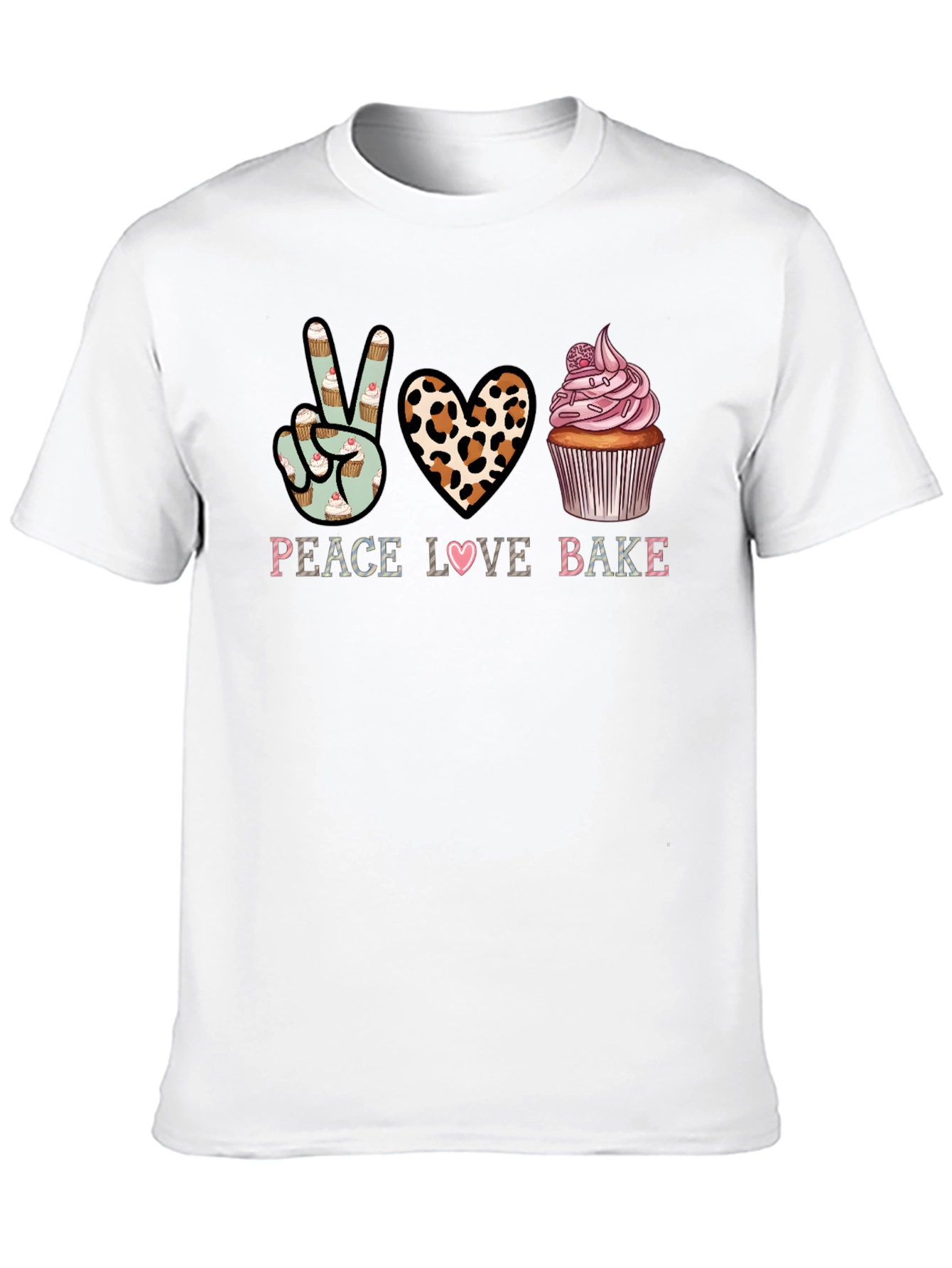 Peace Love Bake T-Shirt - Cupcake Design