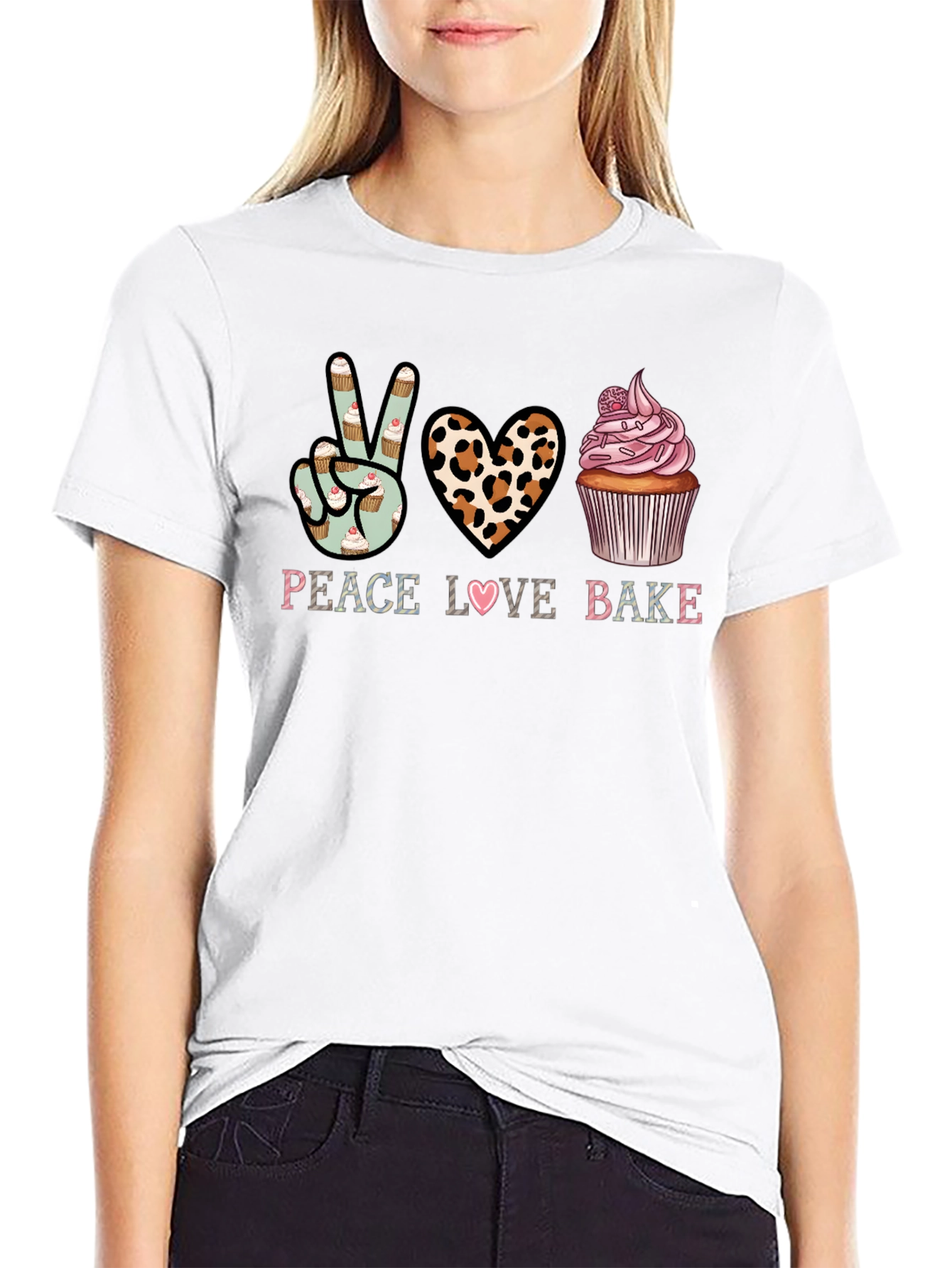 Peace Love Bake T-Shirt - Cupcake Design