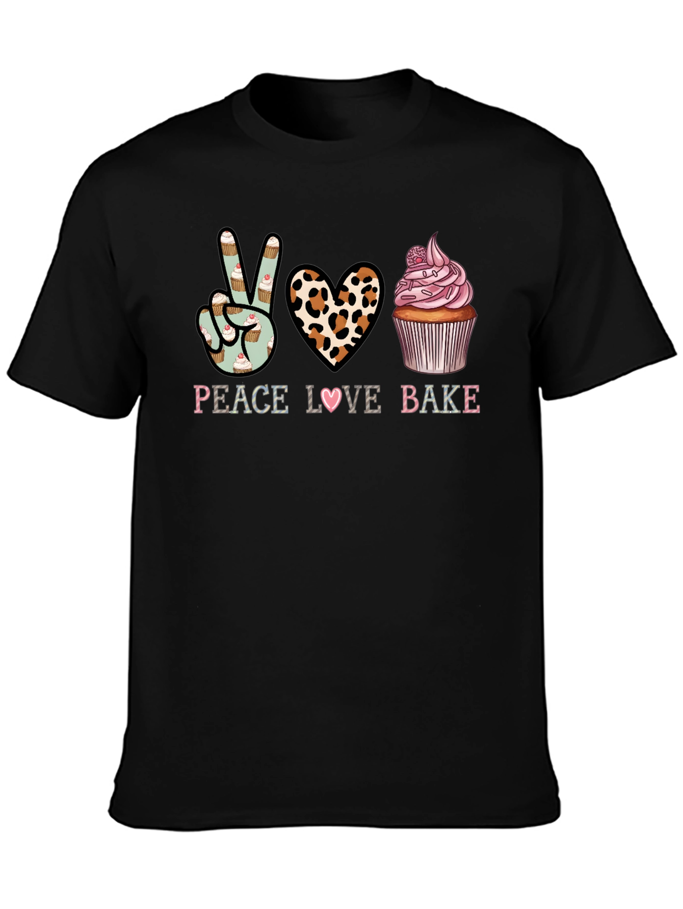 Peace Love Bake T-Shirt - Cupcake Design