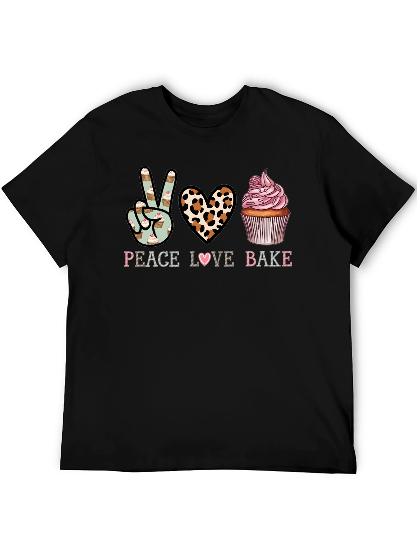 Peace Love Bake T-Shirt - Cupcake Design