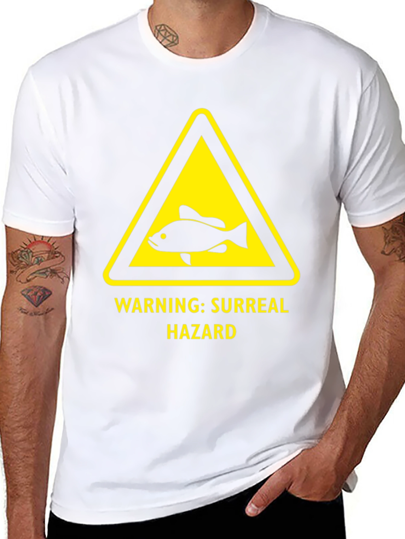 Surreal Hazard Warning Fish Graphic T-Shirt