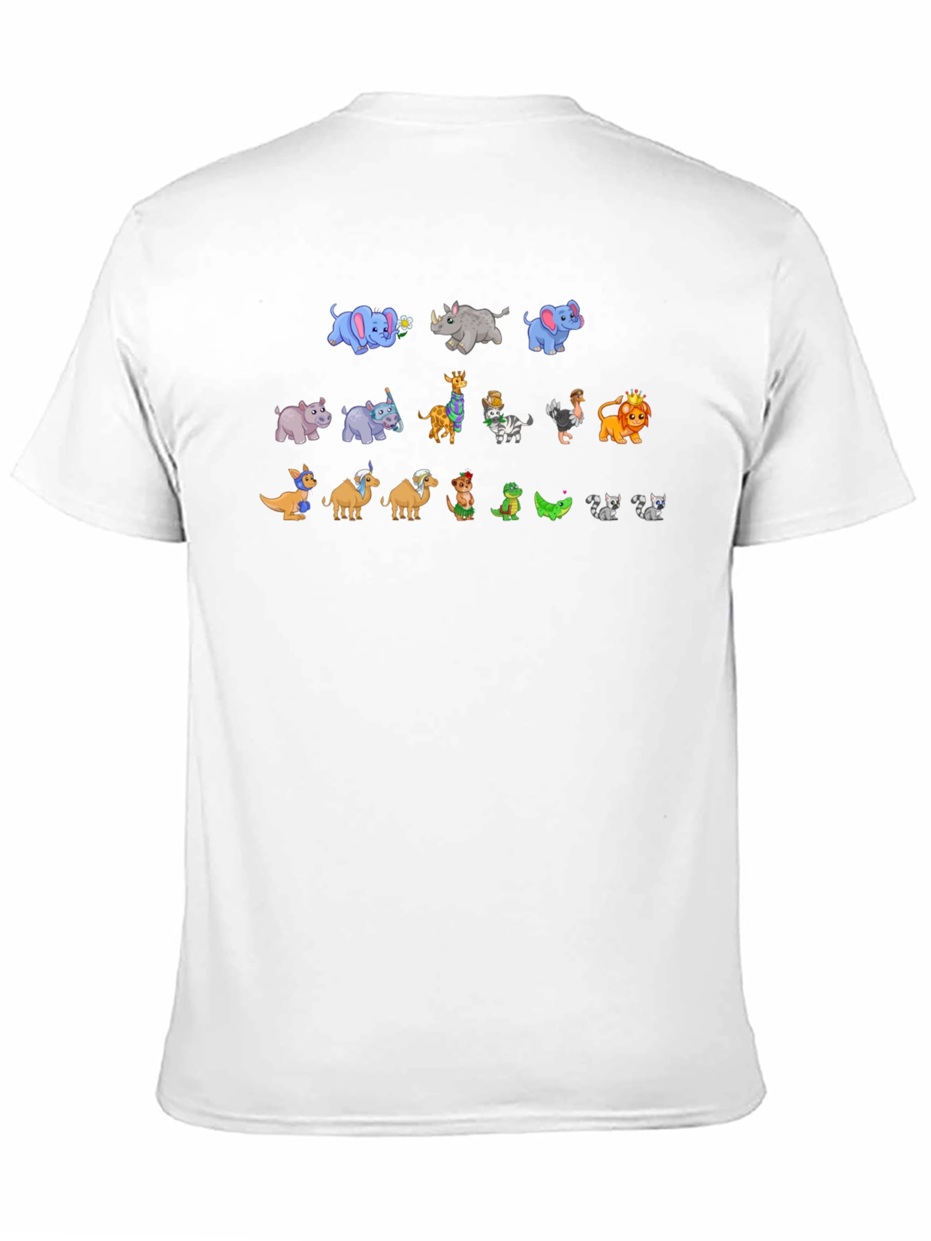 Cartoon Animals on Black Crewneck T-Shirt