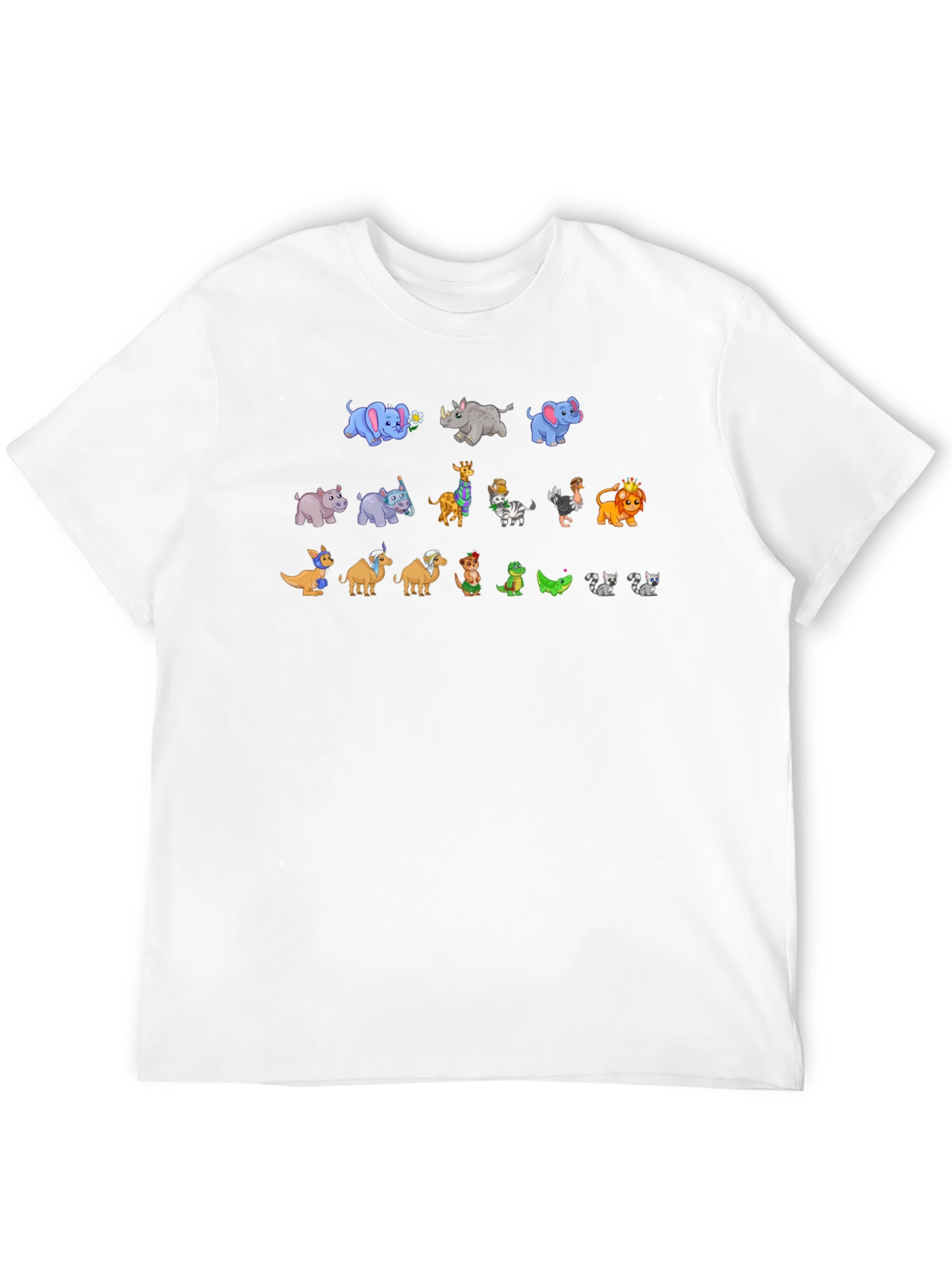 Cartoon Animals on Black Crewneck T-Shirt