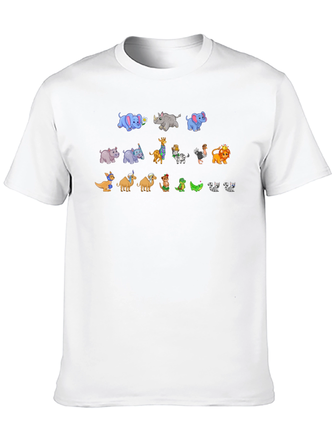 Cartoon Animals on Black Crewneck T-Shirt