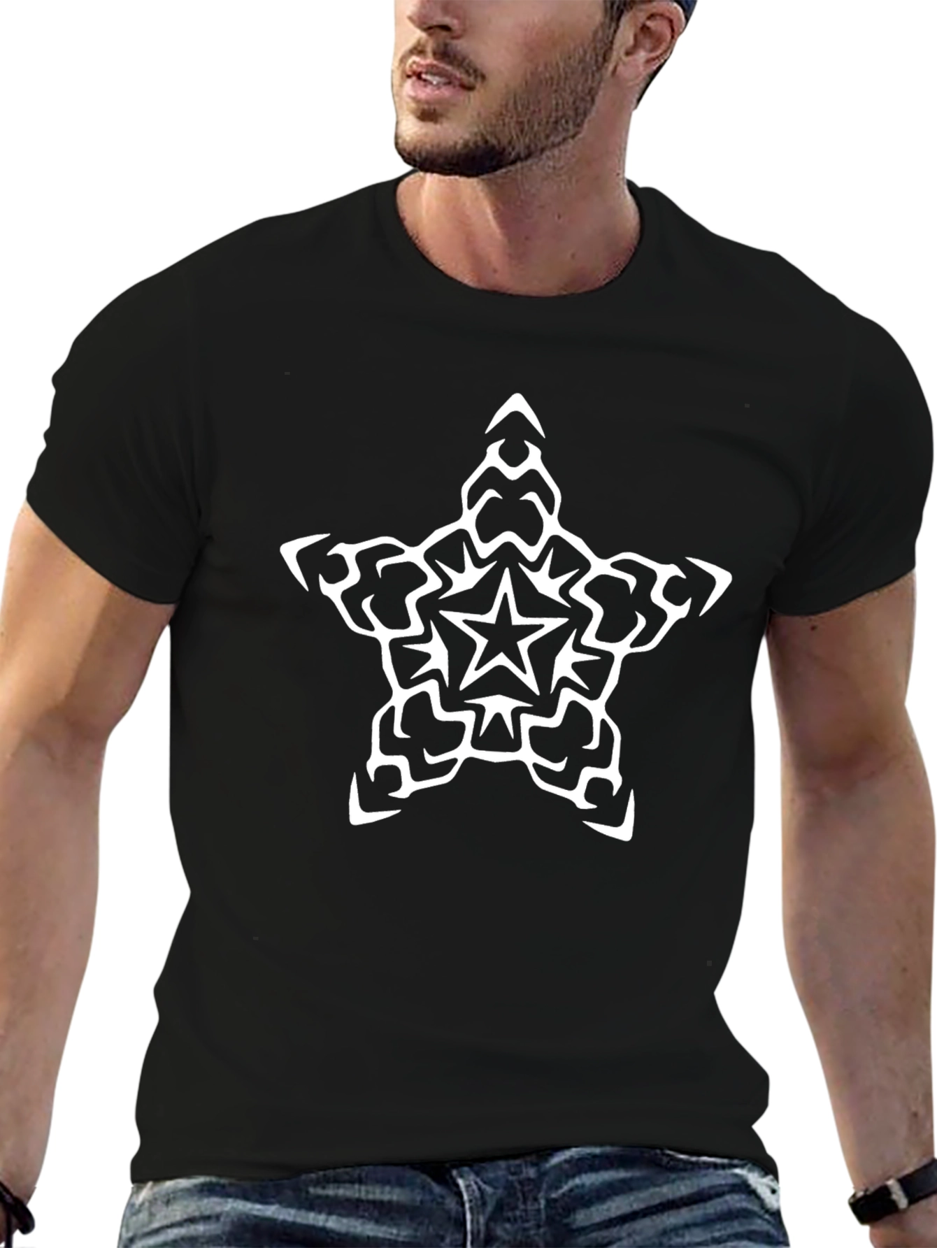 Tribal Star Black T-Shirt - Modern Graphic Tee