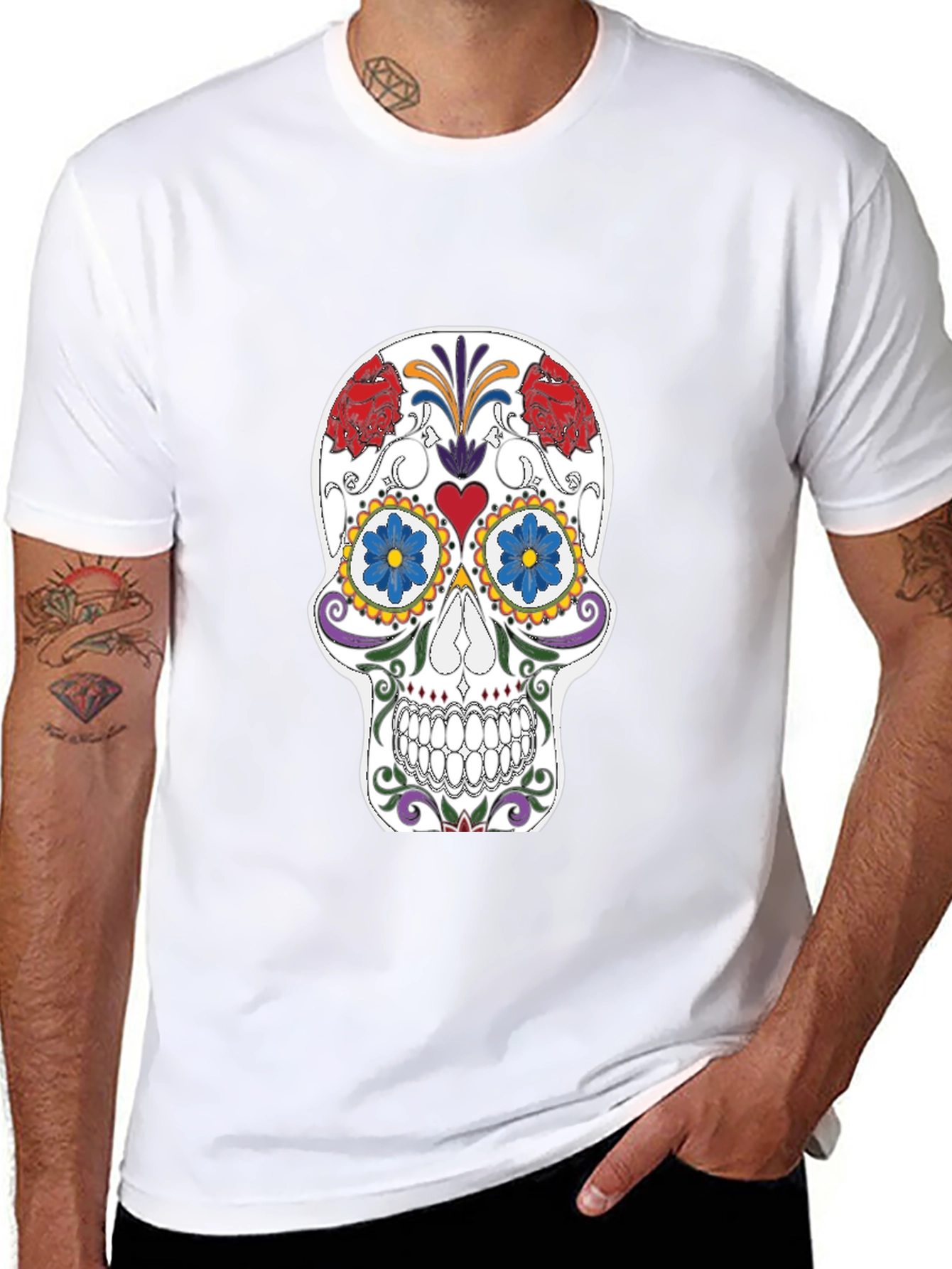 Sugar Skull Graphic Tee - Black Cotton