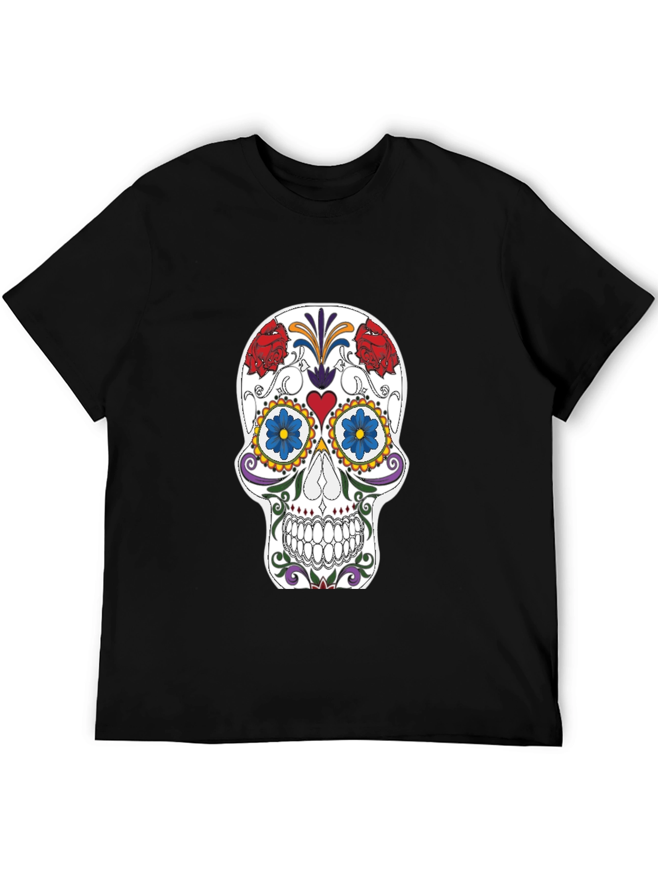 Sugar Skull Graphic Tee - Black Cotton