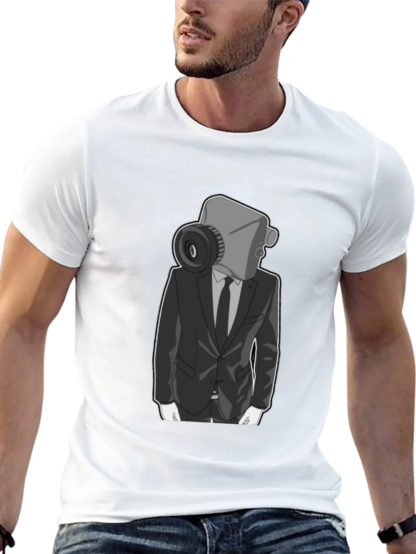 Camera Head Man in Suit Graphic T-Shirt