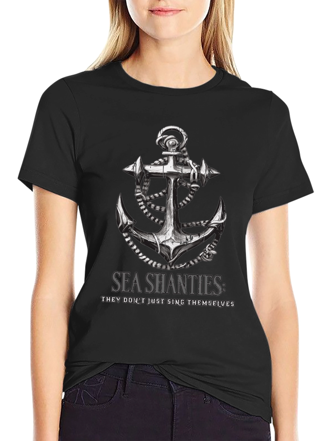 Sea Shanties Anchor Graphic T-Shirt - Black