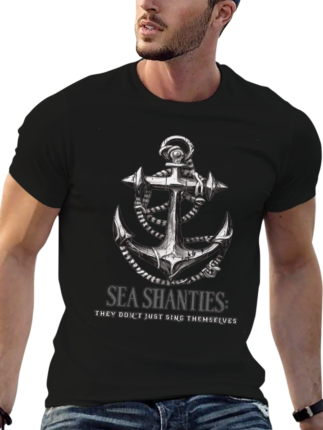 Sea Shanties Anchor Graphic T-Shirt - Black