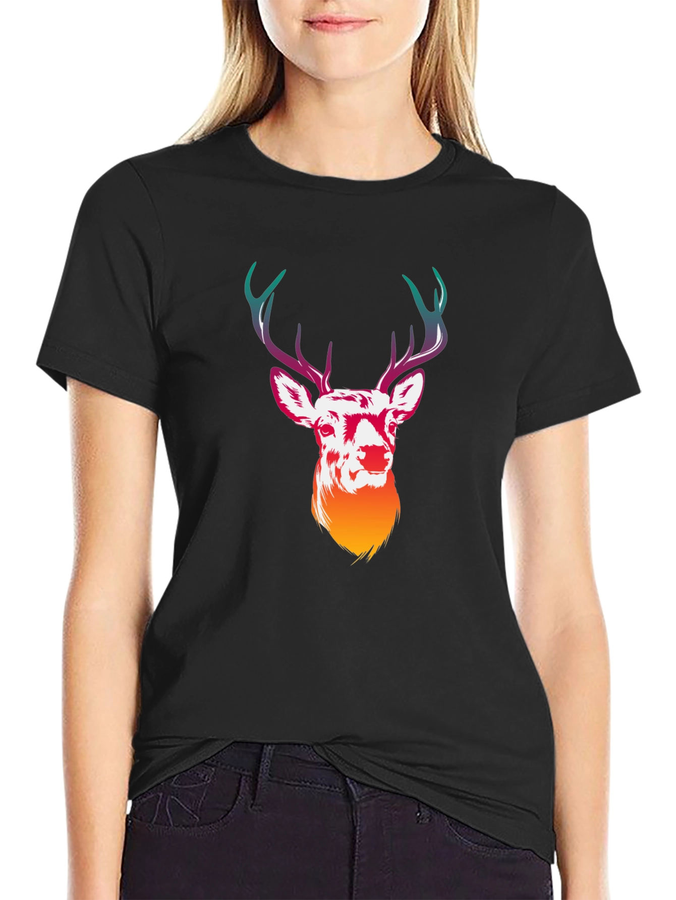 Deer Graphic Tee - Mens Black Crew Neck T-Shirt