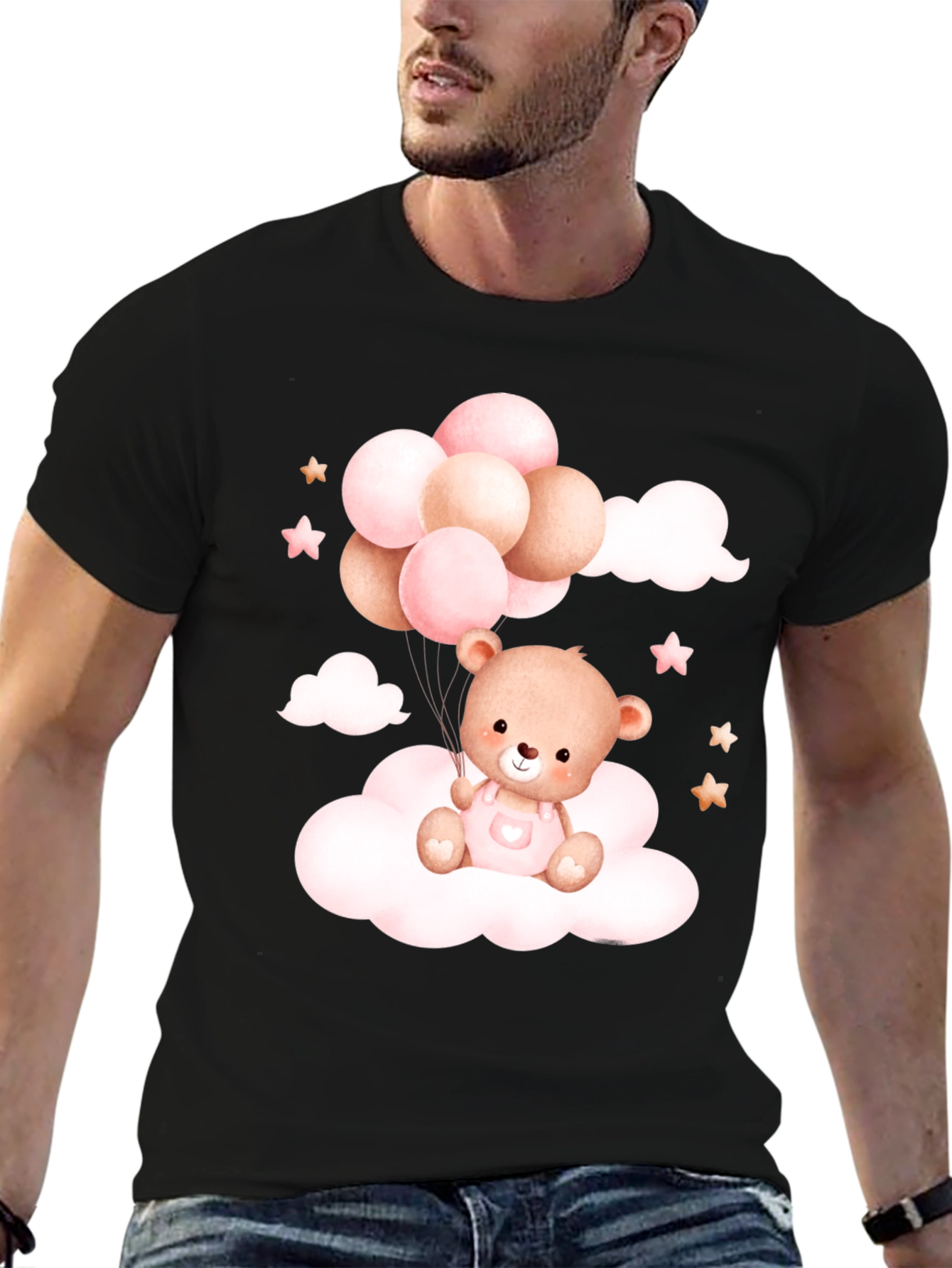 Cute Teddy Bear Balloons Black Tee