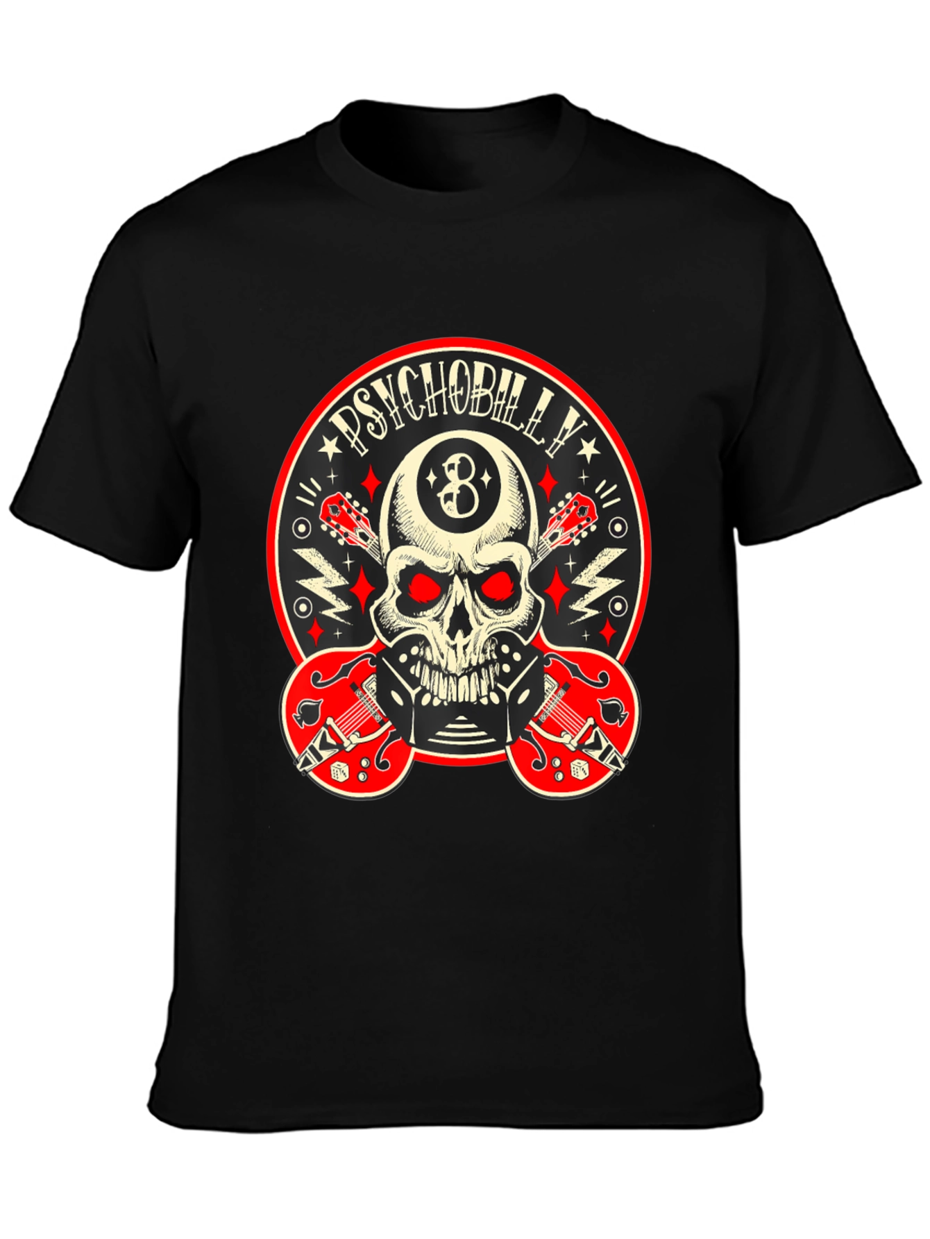 Psychobilly Skull T-Shirt - Rockabilly Guitar Tee