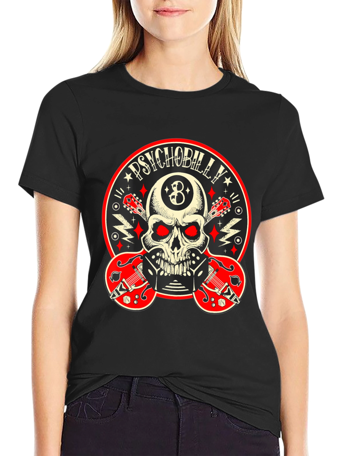 Psychobilly Skull T-Shirt - Rockabilly Guitar Tee