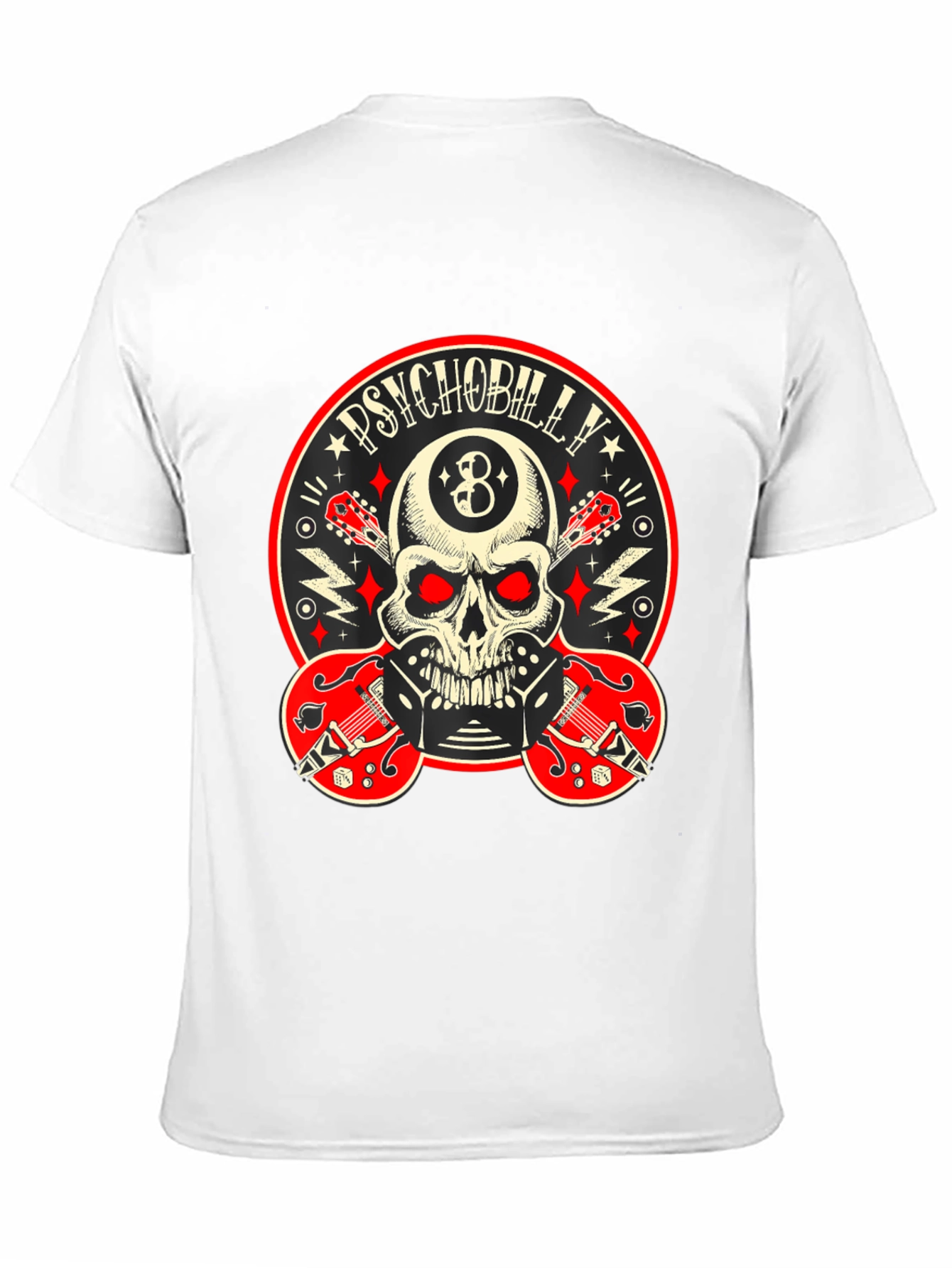 Psychobilly Skull T-Shirt - Rockabilly Guitar Tee