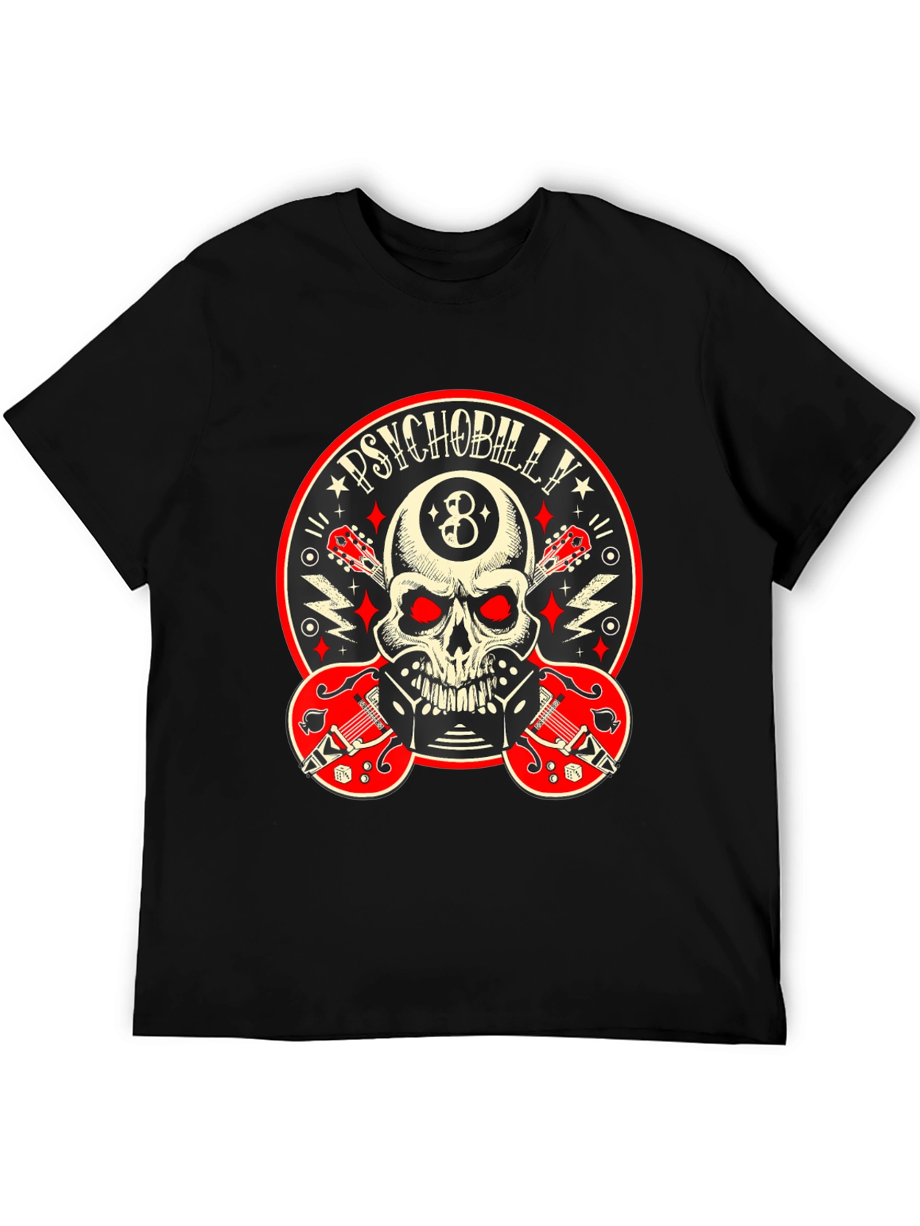 Psychobilly Skull T-Shirt - Rockabilly Guitar Tee