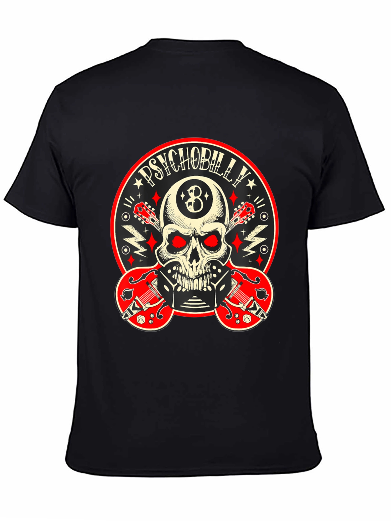Psychobilly Skull T-Shirt - Rockabilly Guitar Tee