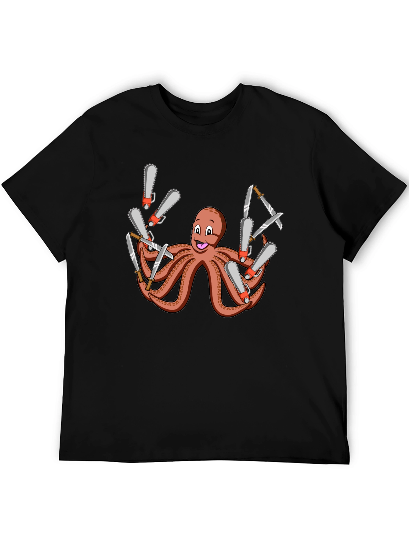 Octopus Chainsaw & Knife T-Shirt - Mens Black Tee