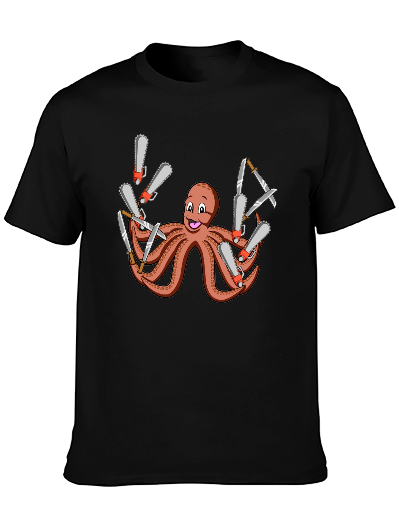 Octopus Chainsaw & Knife T-Shirt - Mens Black Tee