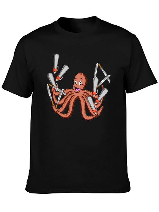 Octopus Chainsaw & Knife T-Shirt - Mens Black Tee