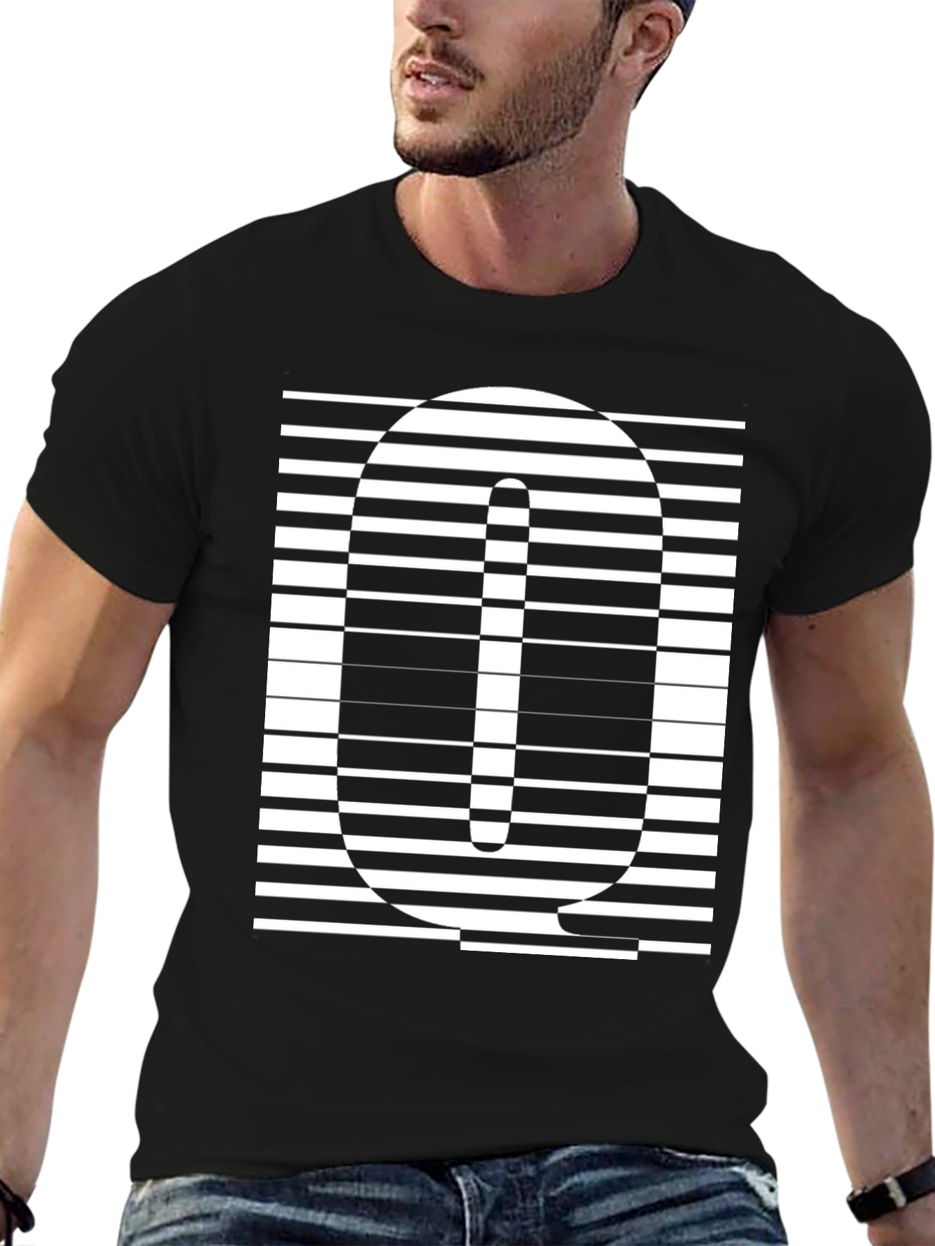 Striped Q Graphic Tee - Modern Style