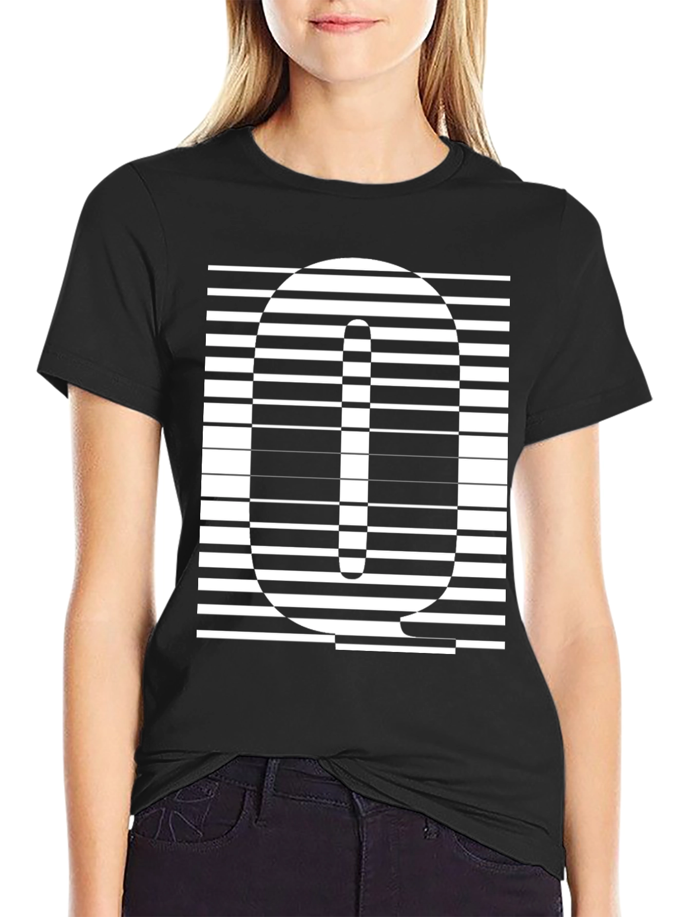 Striped Q Graphic Tee - Modern Style