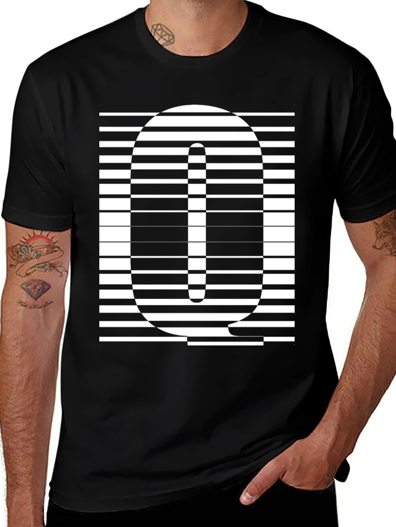 Striped Q Graphic Tee - Modern Style