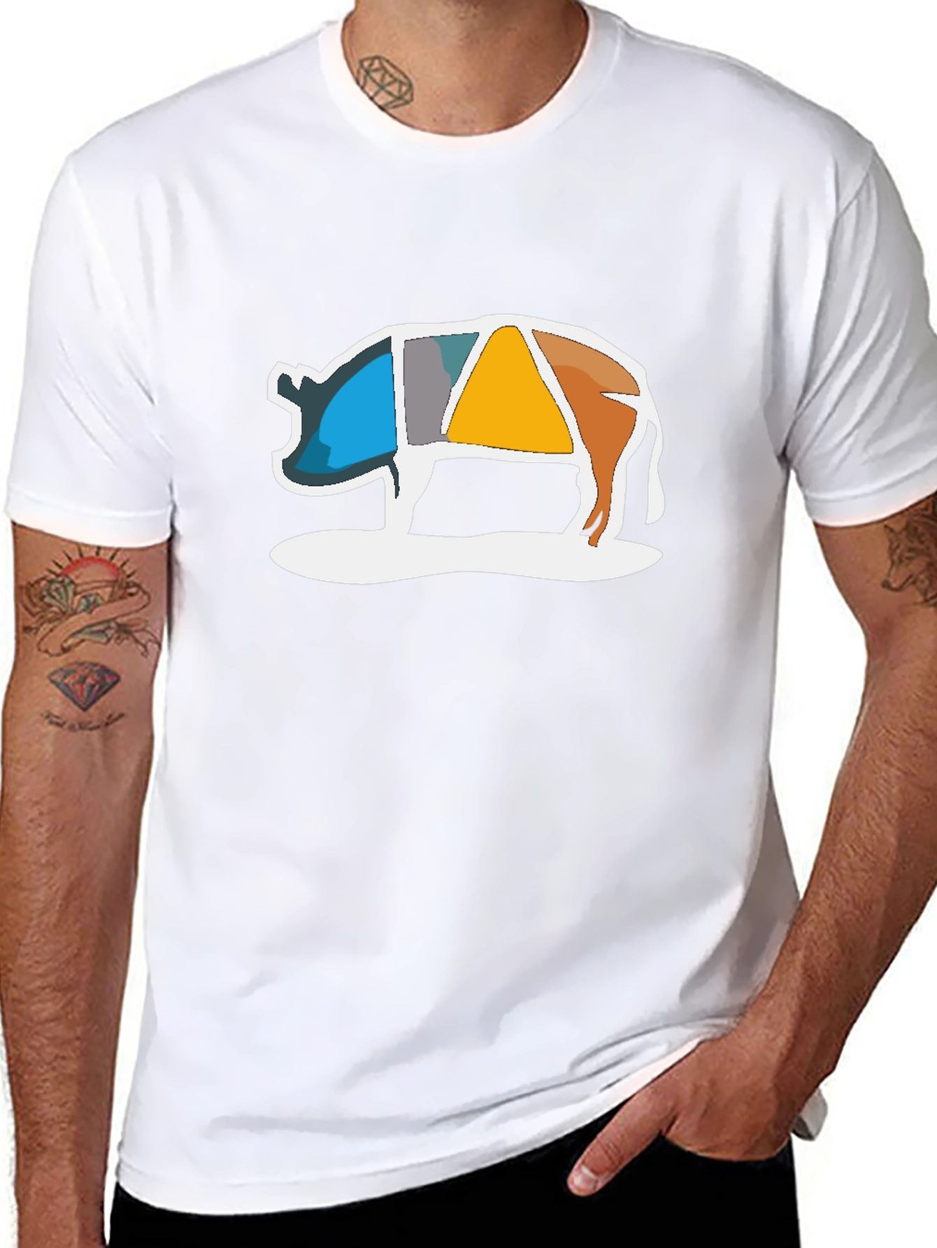 Abstract Pig Graphic Tee - Modern Art Design
