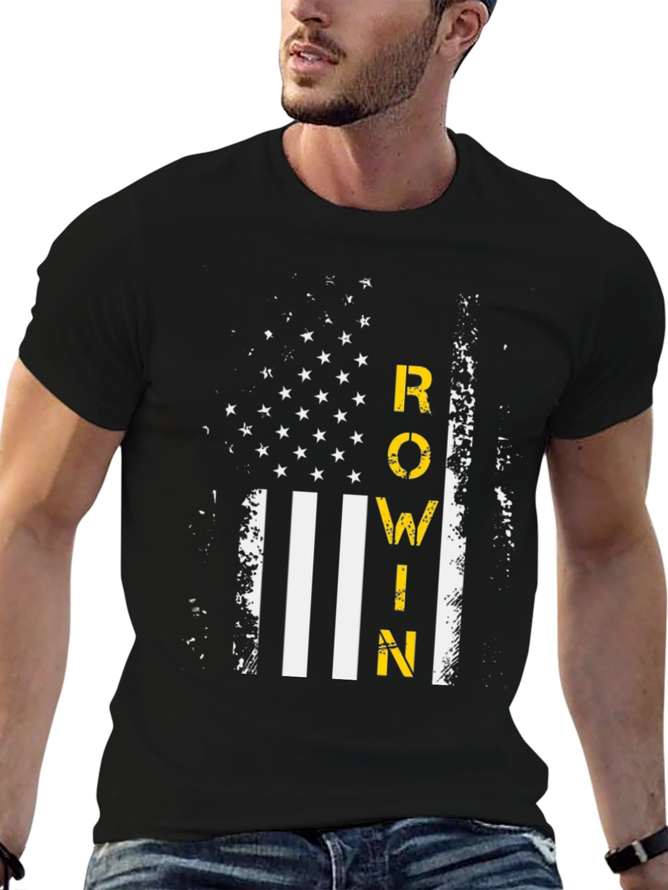 Rowin American Flag Graphic T-Shirt - Black