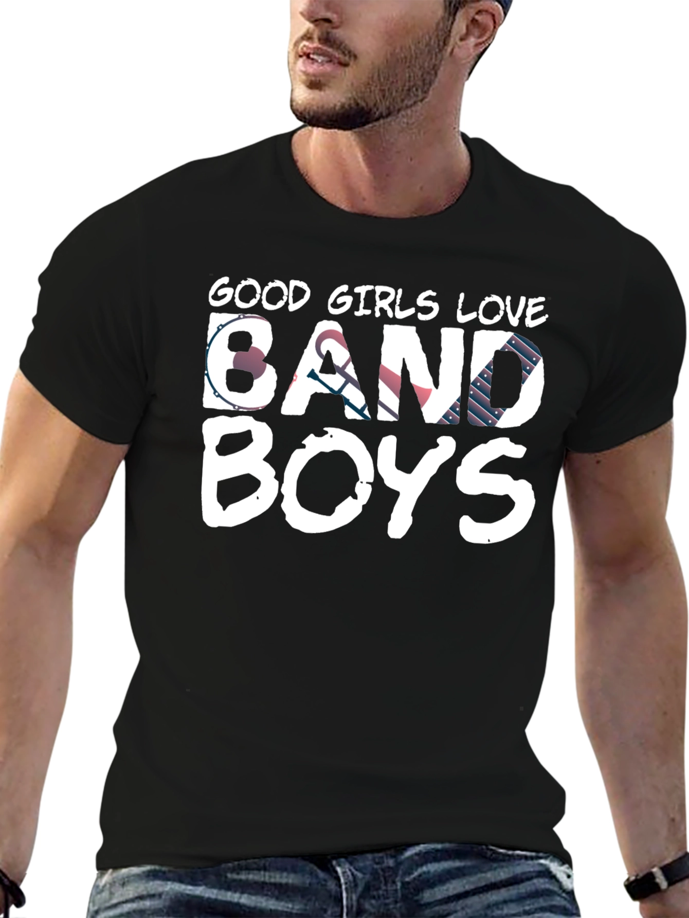 Good Girls Love Band Boys Black Graphic Tee