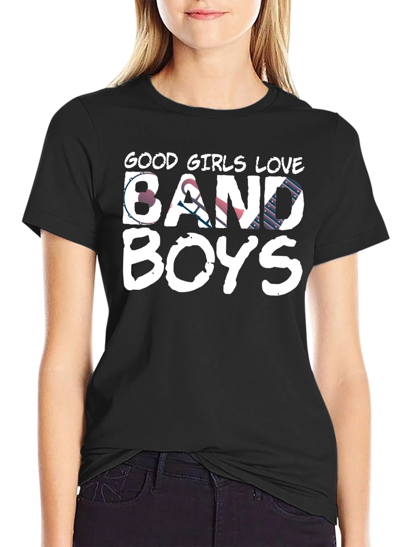 Good Girls Love Band Boys Black Graphic Tee