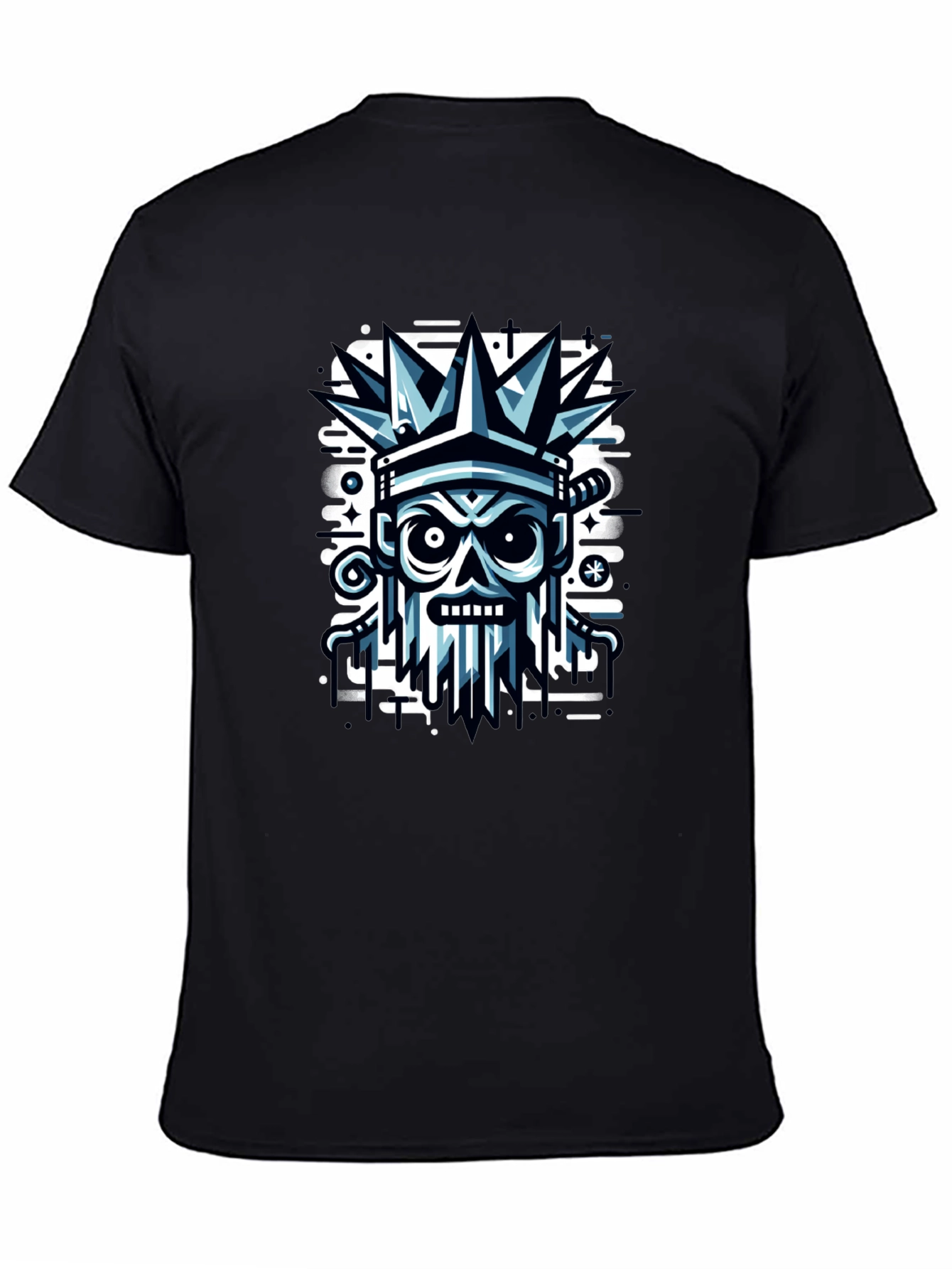 Edgy Skull Crown Graphic Tee - Black
