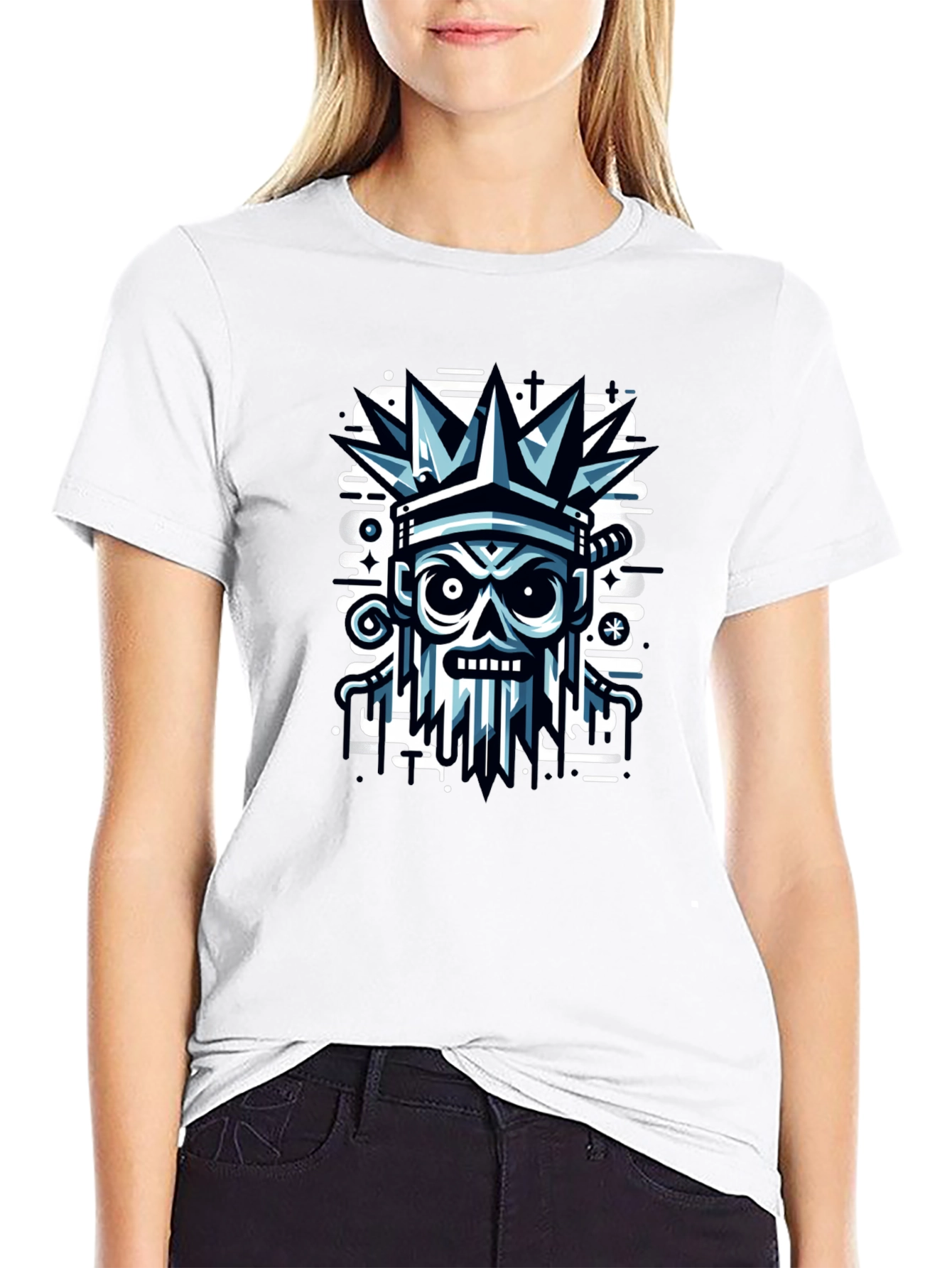 Edgy Skull Crown Graphic Tee - Black