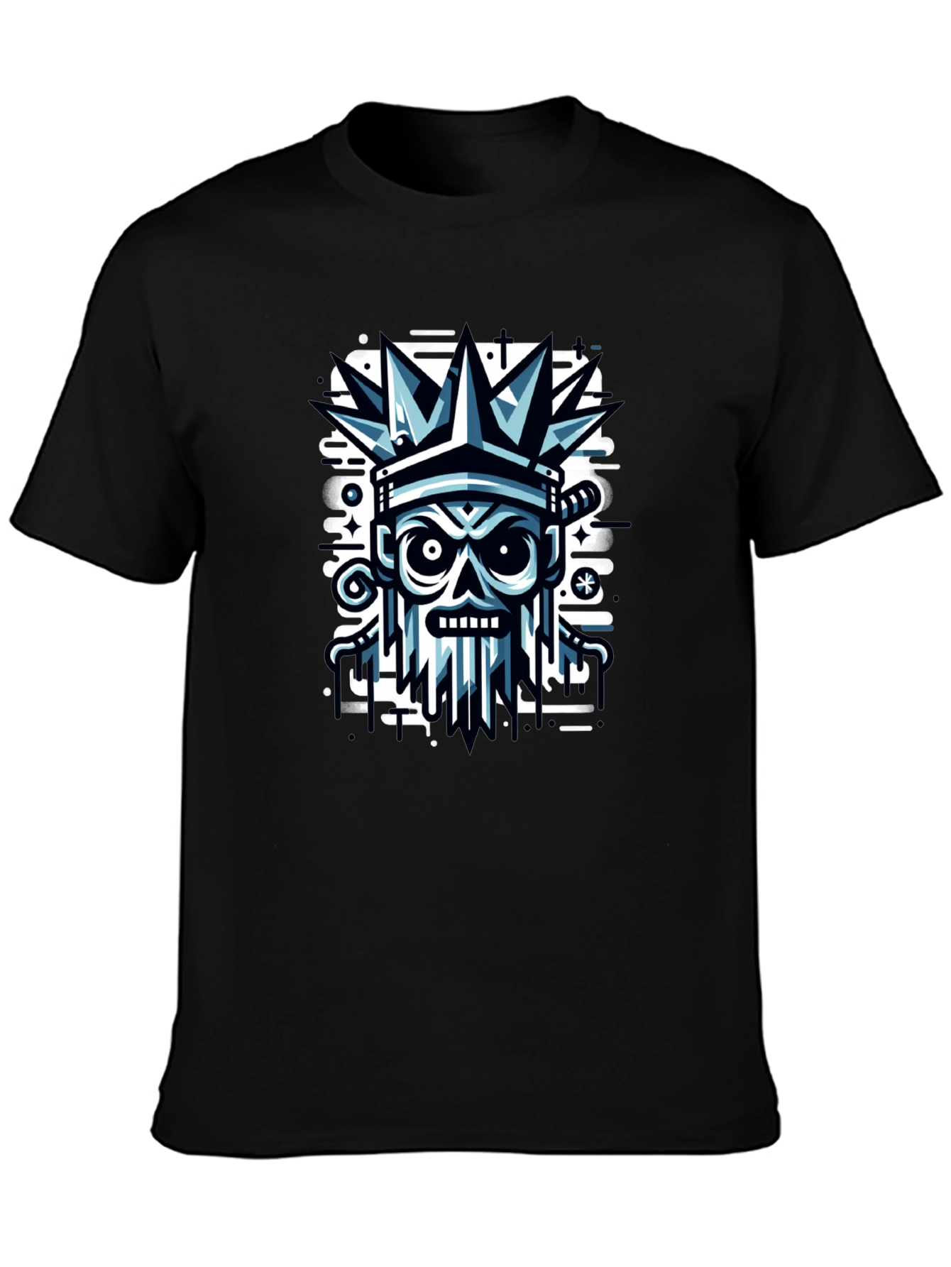 Edgy Skull Crown Graphic Tee - Black