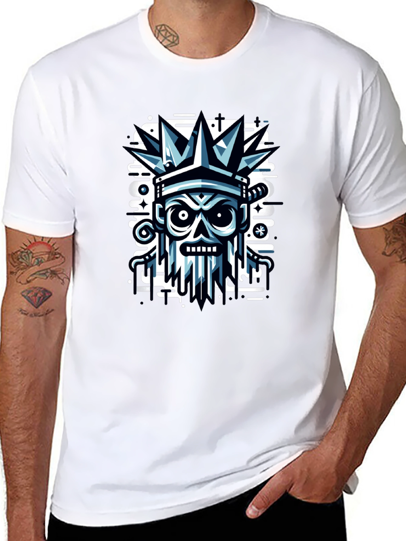 Edgy Skull Crown Graphic Tee - Black