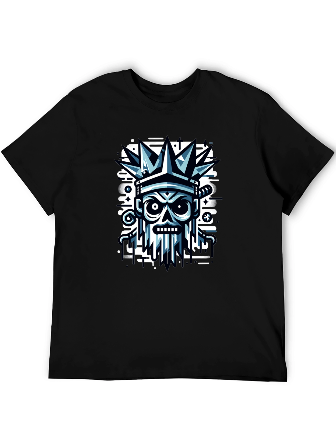 Edgy Skull Crown Graphic Tee - Black