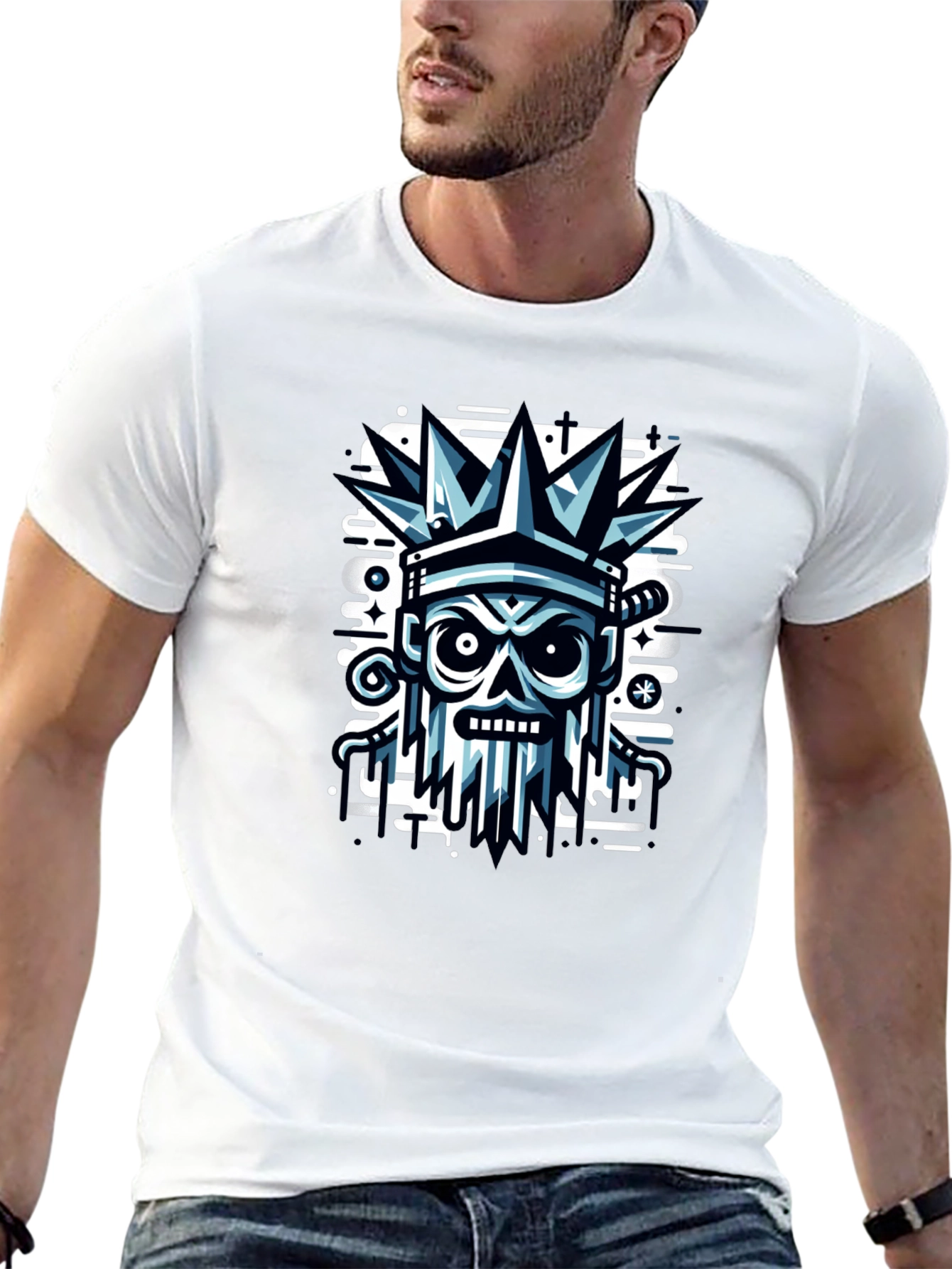 Edgy Skull Crown Graphic Tee - Black