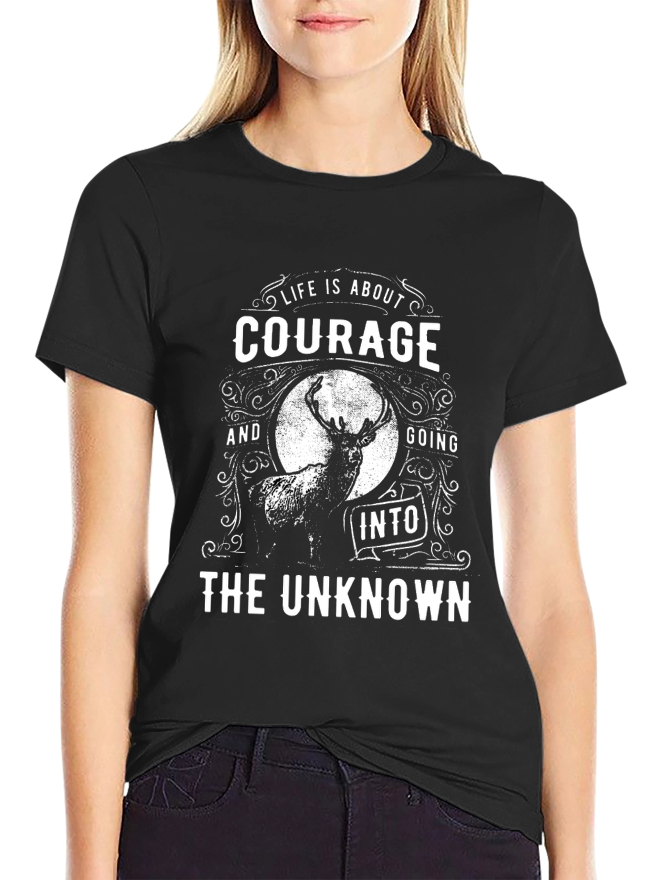 Courage Into The Unknown Black Graphic T-Shirt