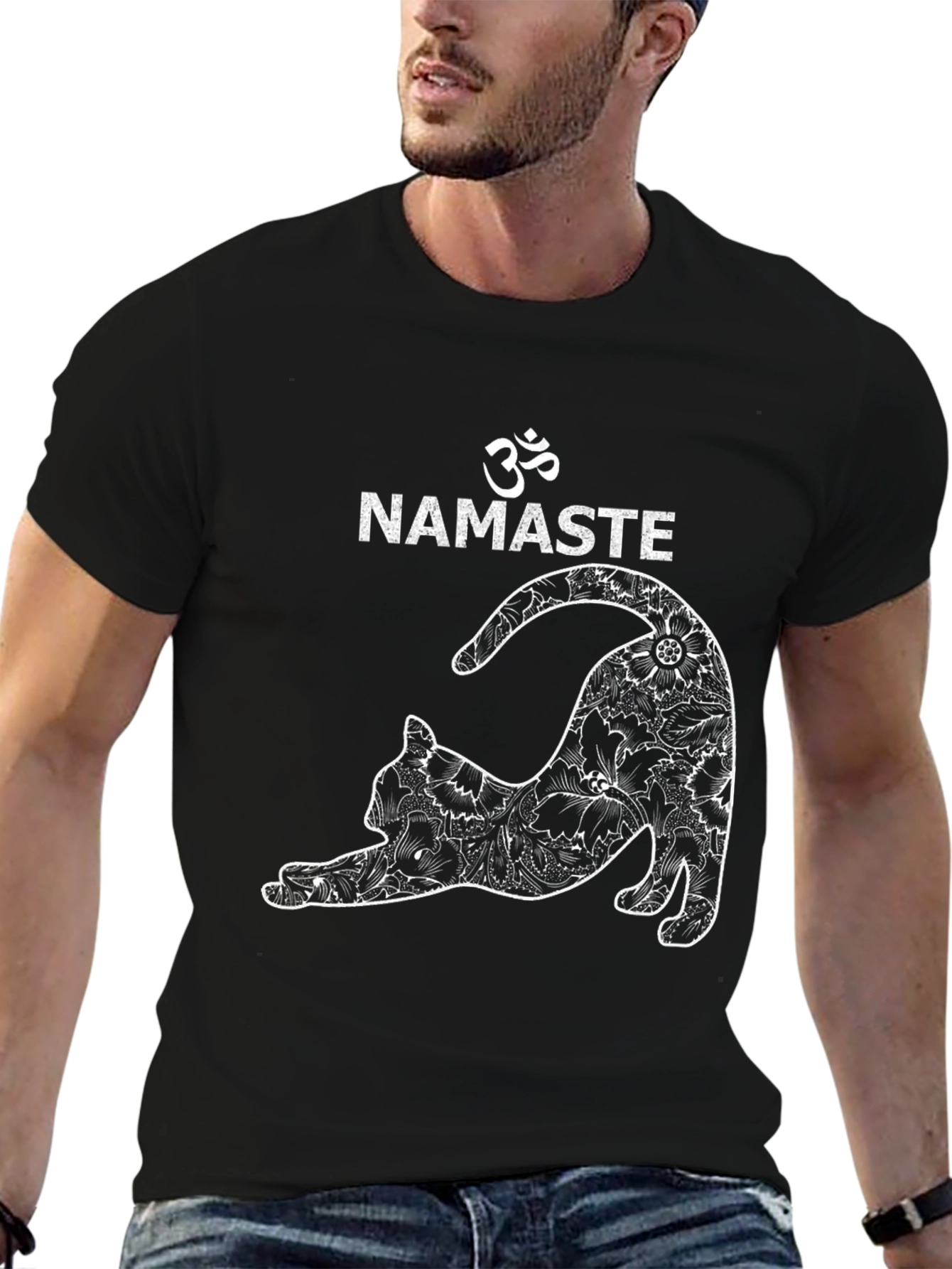 Namaste Yoga Cat Graphic Tee - Unisex Black T-Shirt