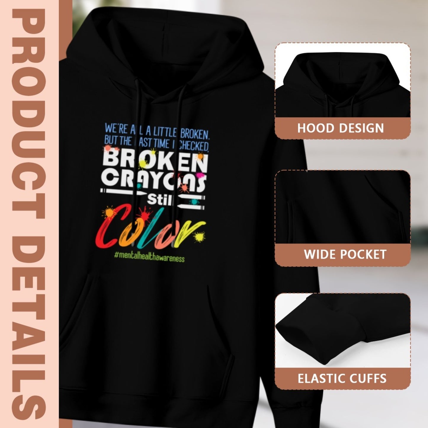 Cozy New Unisex Black Hoodie - Retro Check Pattern - Soft Sweatshirt - American Direct Shipping