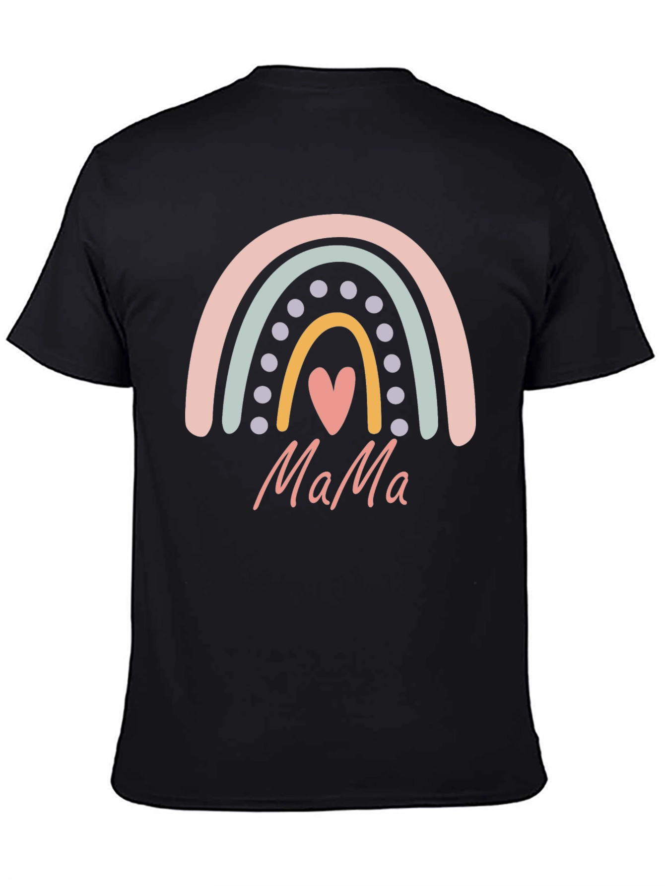 Mama Rainbow Heart Graphic T-Shirt - Black