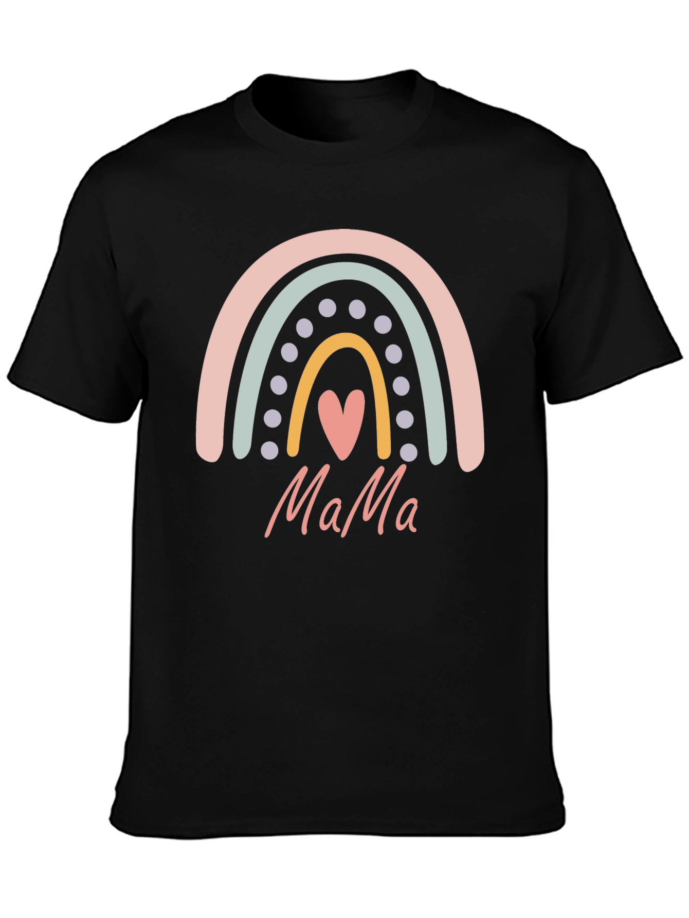 Mama Rainbow Heart Graphic T-Shirt - Black