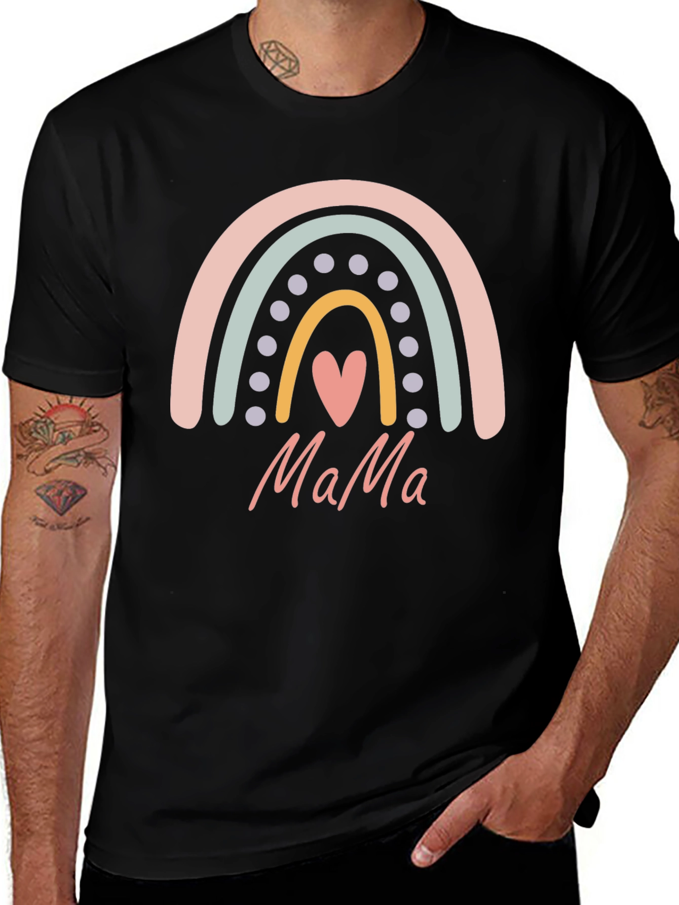 Mama Rainbow Heart Graphic T-Shirt - Black